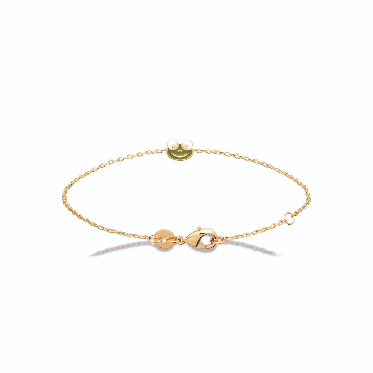 Bracelet grenouille verte enfant en plaqué or, 16 cm