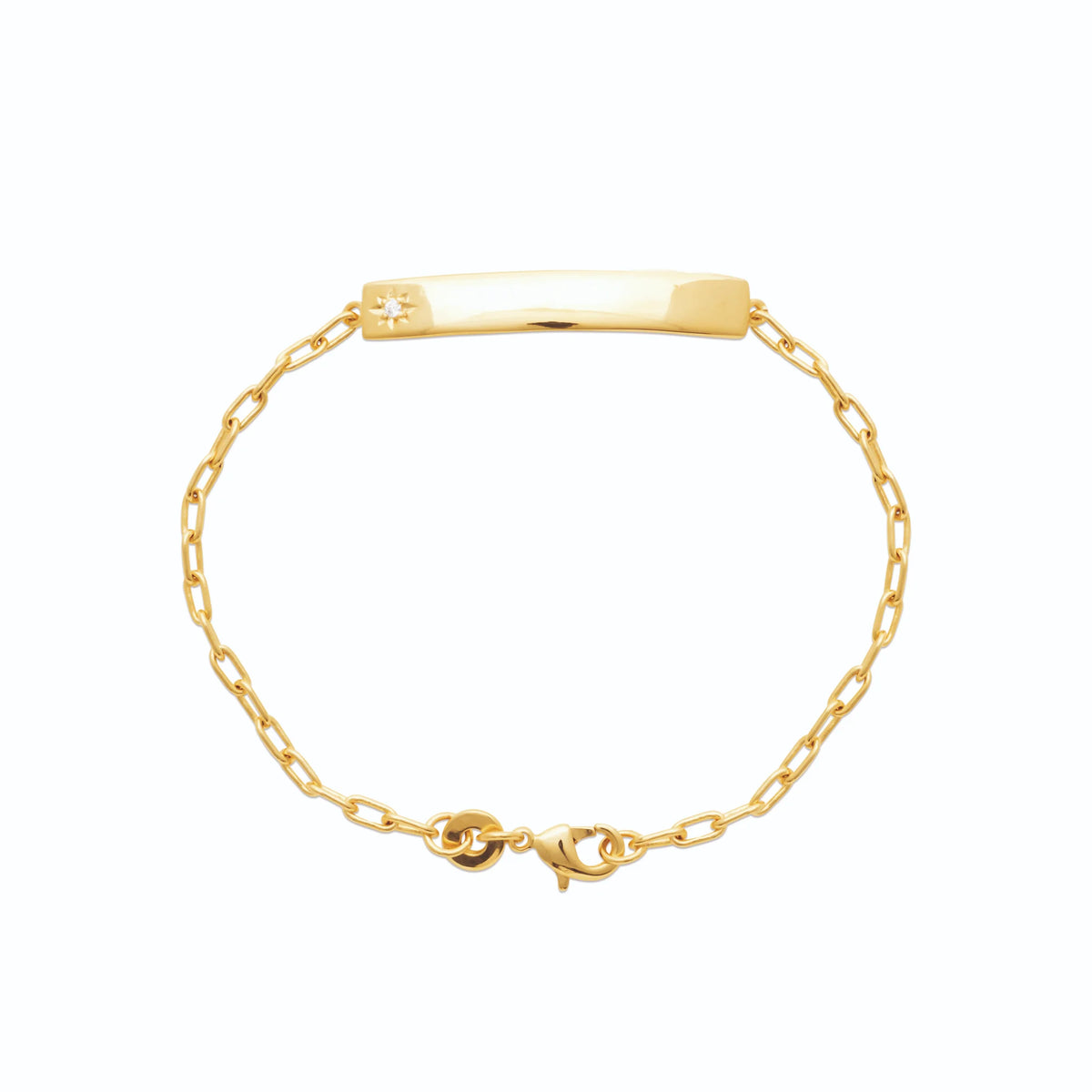 Bracelet identité chaîne trombone et zircons en plaqué or