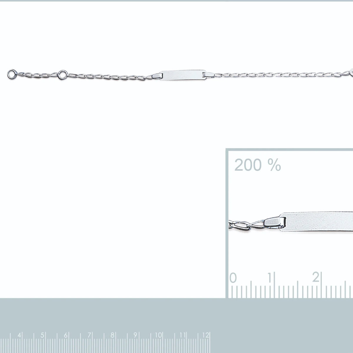 Bracelet identité enfant chaîne fine 2 mm en argent 925 rhodié, 15 cm