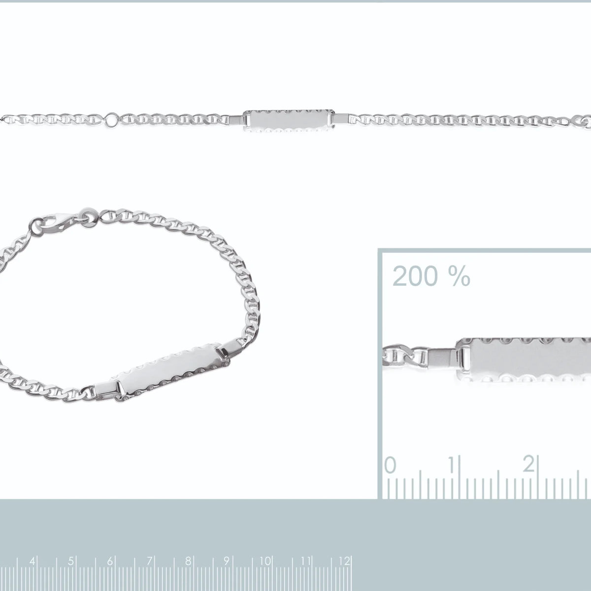 Bracelet identité enfant maille large 3,2 mm en argent 925 rhodié, 16 cm