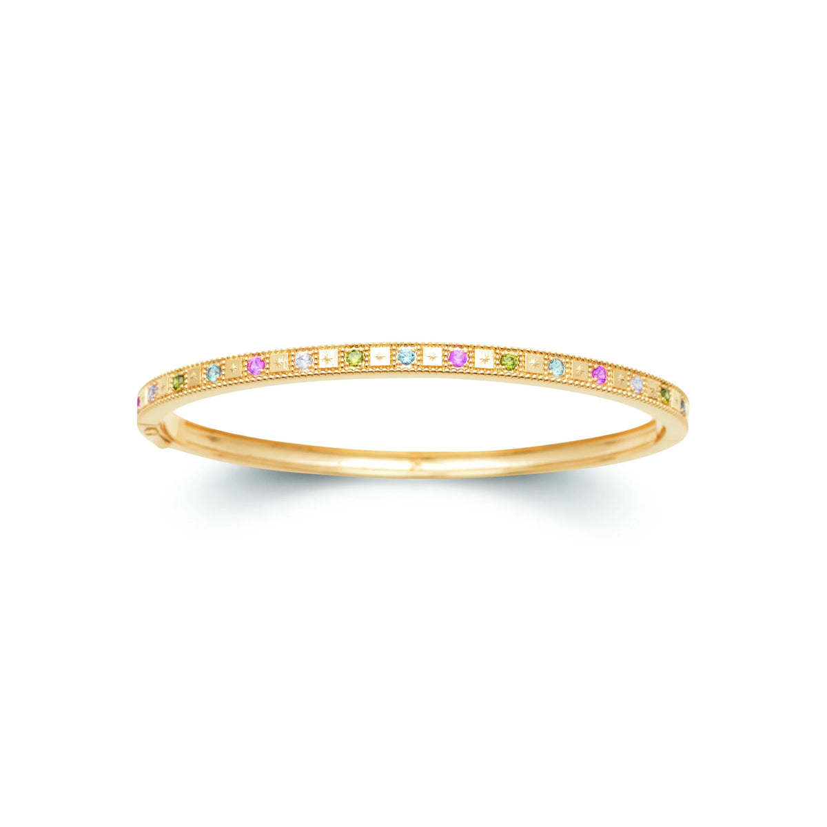Bracelet jonc ligne de pierres multicolores en plaqué or