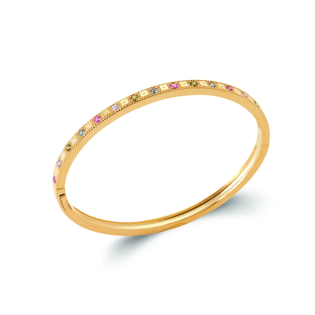 Bracelet jonc ligne de pierres multicolores en plaqué or