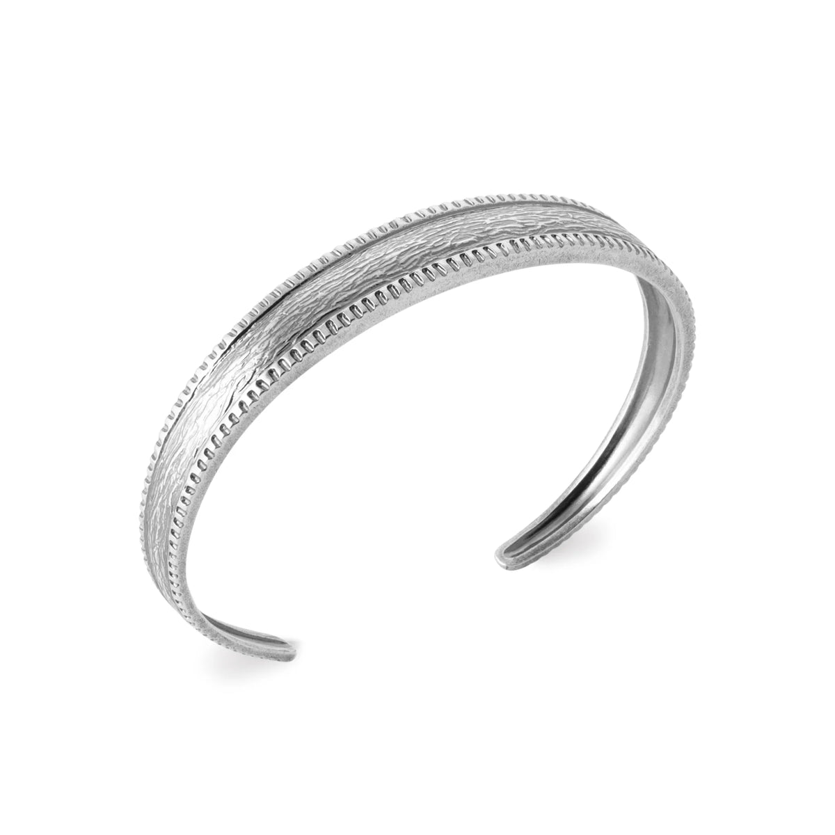 Bracelet jonc ouvert à bords perlés en argent 925 homme