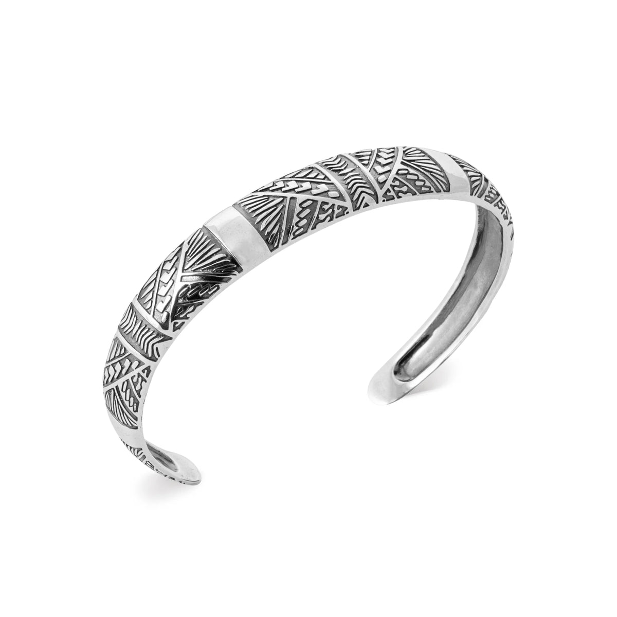 Bracelet jonc ouvert à motifs polynésiens en argent 925 homme