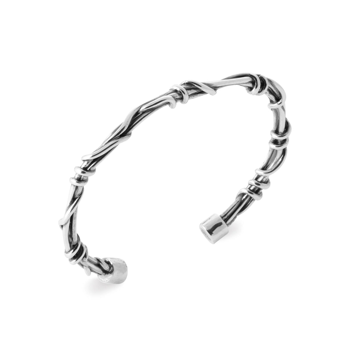 Bracelet jonc ouvert effet branche ligaturée en argent 925 homme