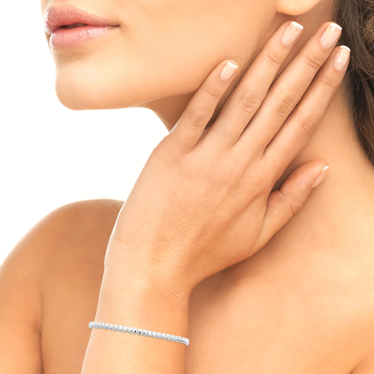 Bracelet jonc ouvert fin torsadé en argent 925 rhodié