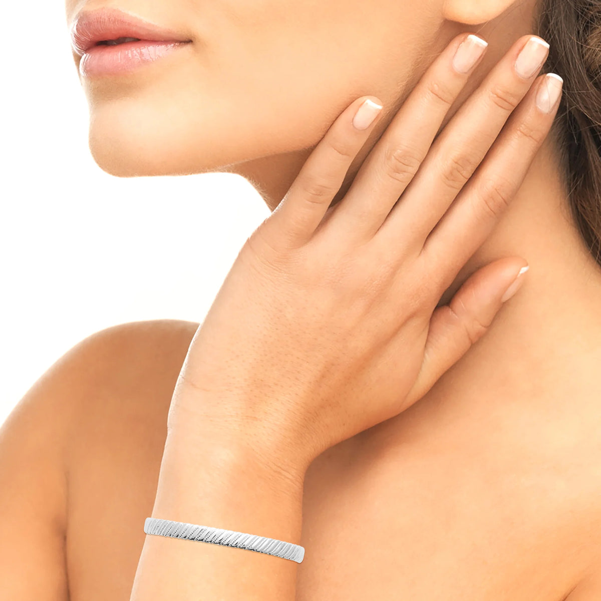 Bracelet jonc ouvert large effet corde en argent 925 rhodié