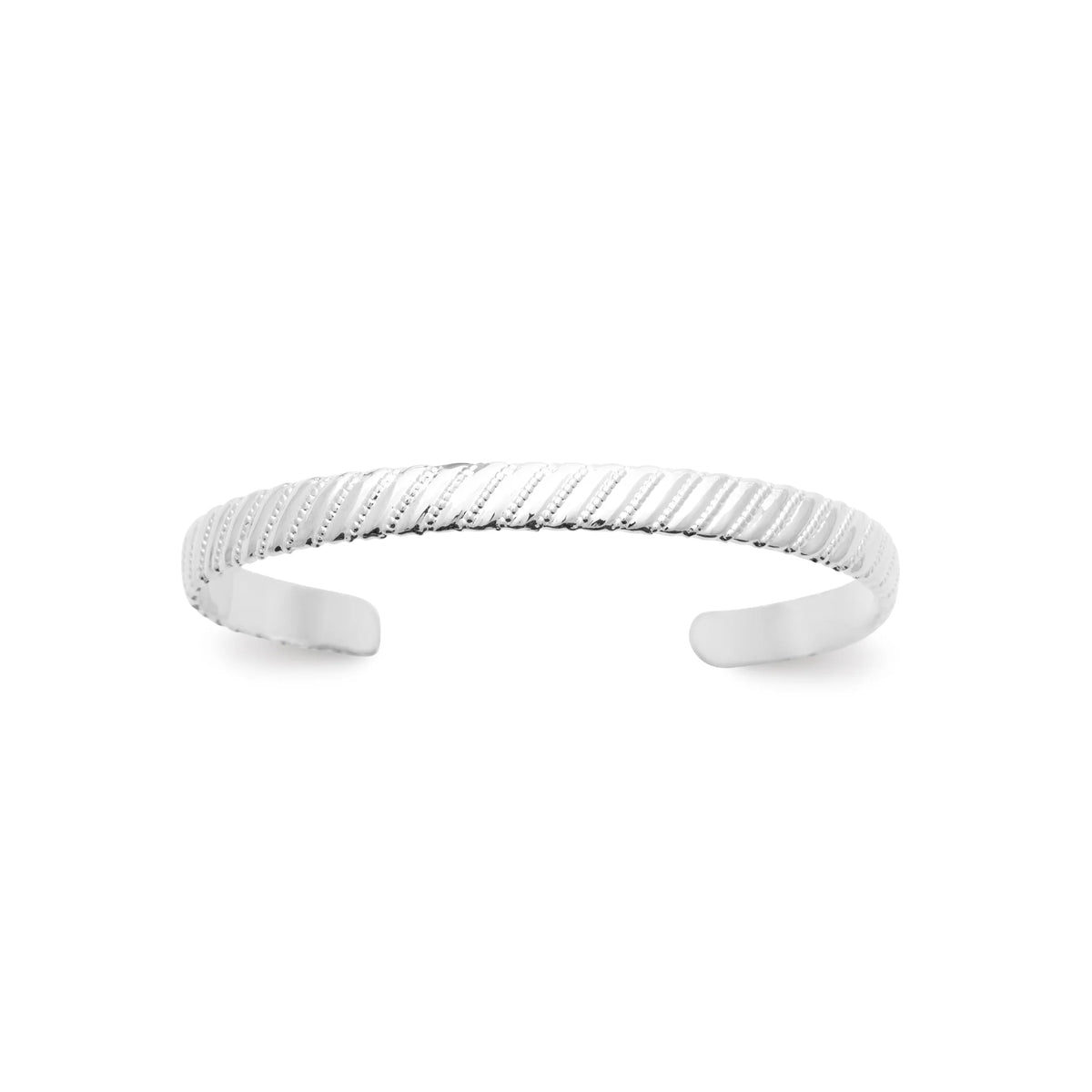 Bracelet jonc ouvert large effet corde en argent 925 rhodié