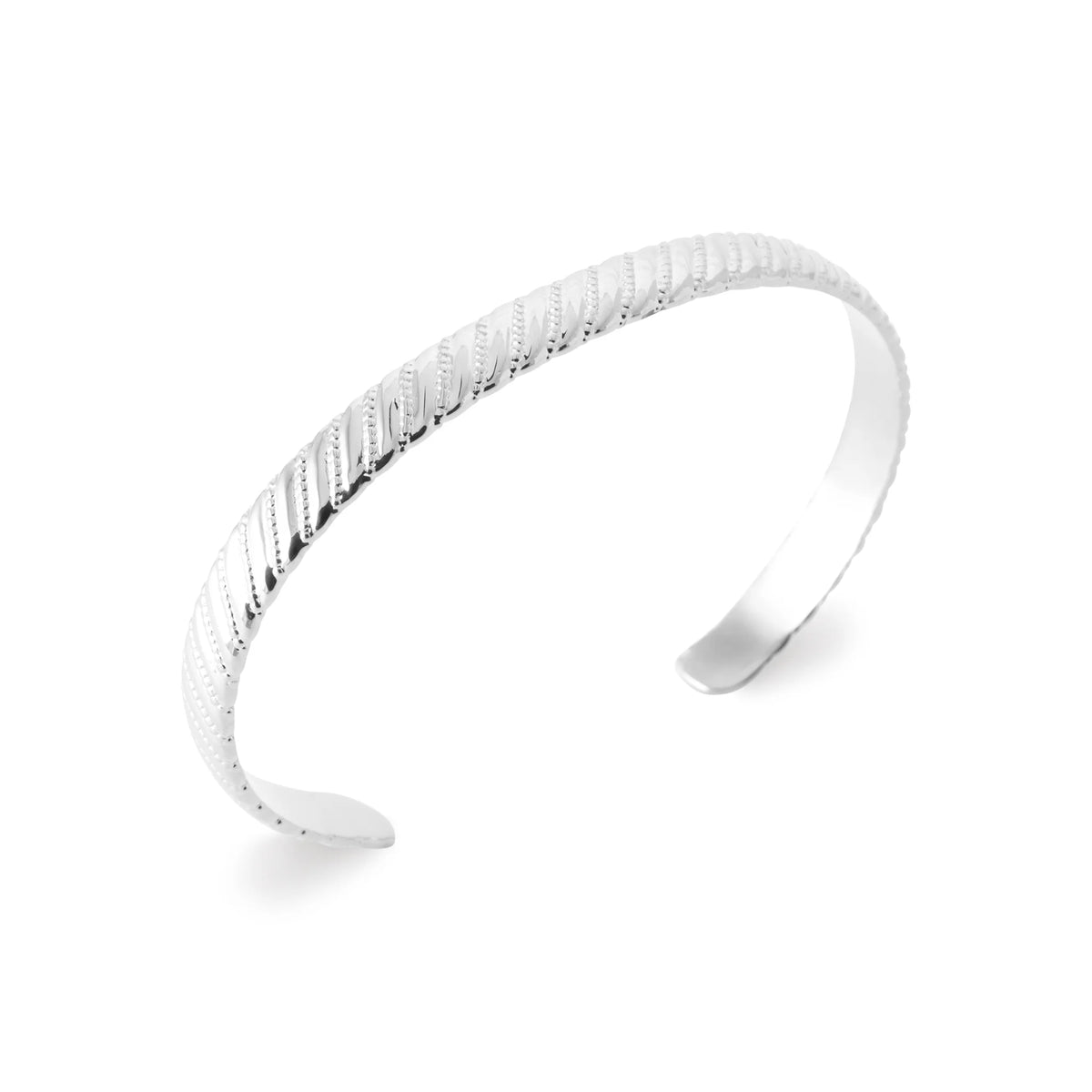 Bracelet jonc ouvert large effet corde en argent 925 rhodié