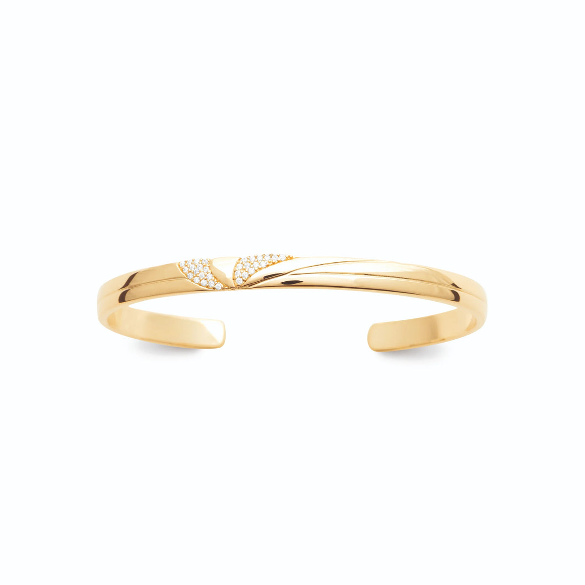 Bracelet jonc ouvert plat et chevron de zircons en plaqué or