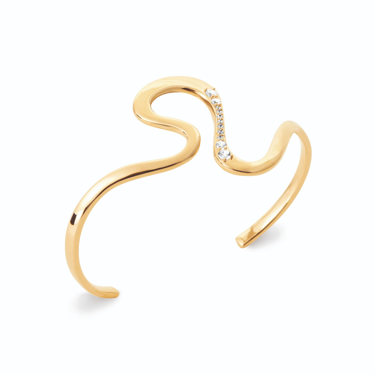 Bracelet jonc ouvert sinueux et zircons en plaqué or