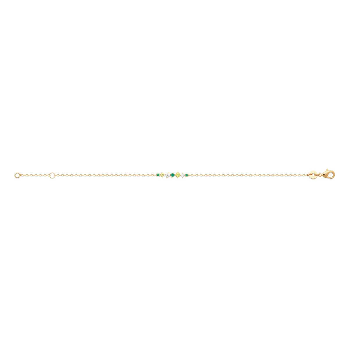 Bracelet ligne de pierres vertes et zircons en plaqué or