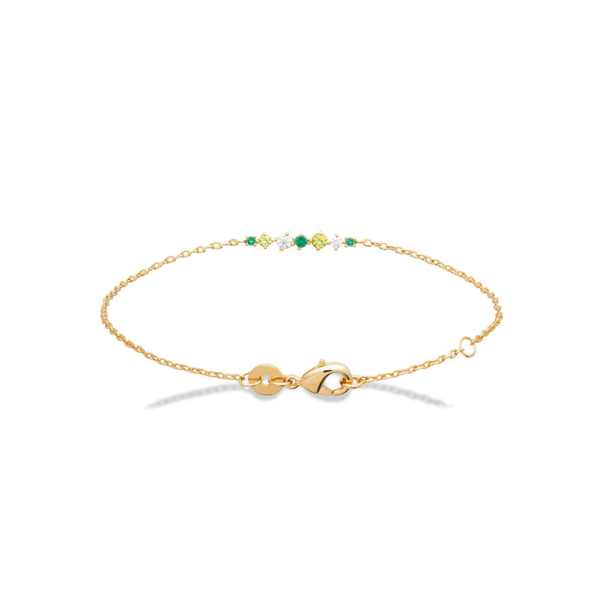 Bracelet ligne de pierres vertes et zircons en plaqué or
