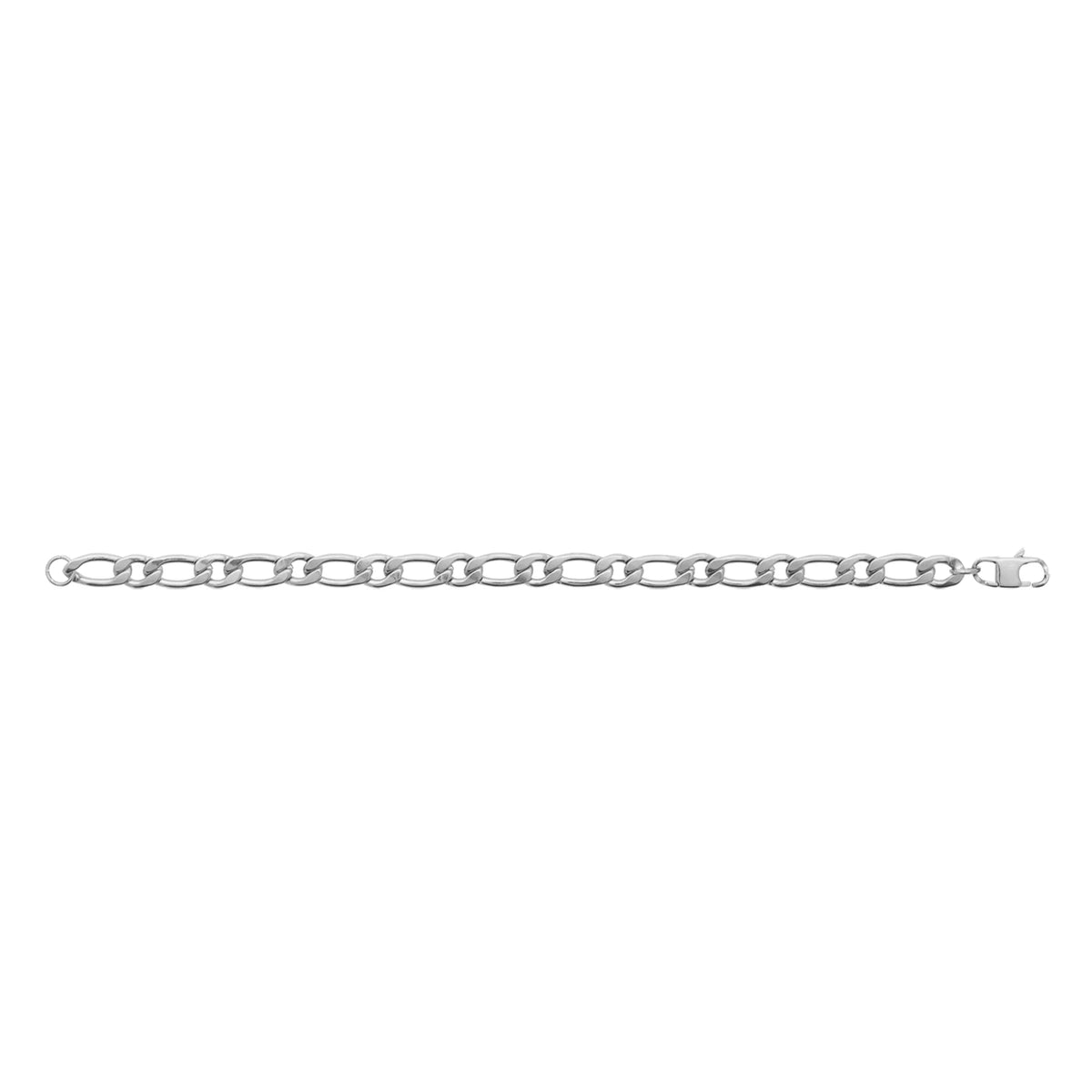 Bracelet maille figaro large en acier PVD argenté homme