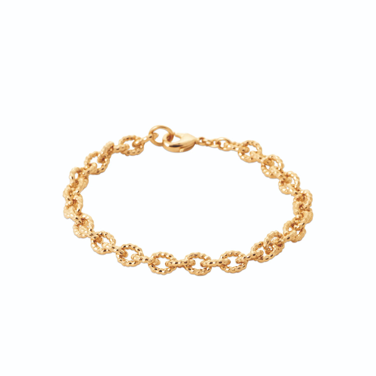 Bracelet maille forçat épaisse aux anneaux ciselés en plaqué or