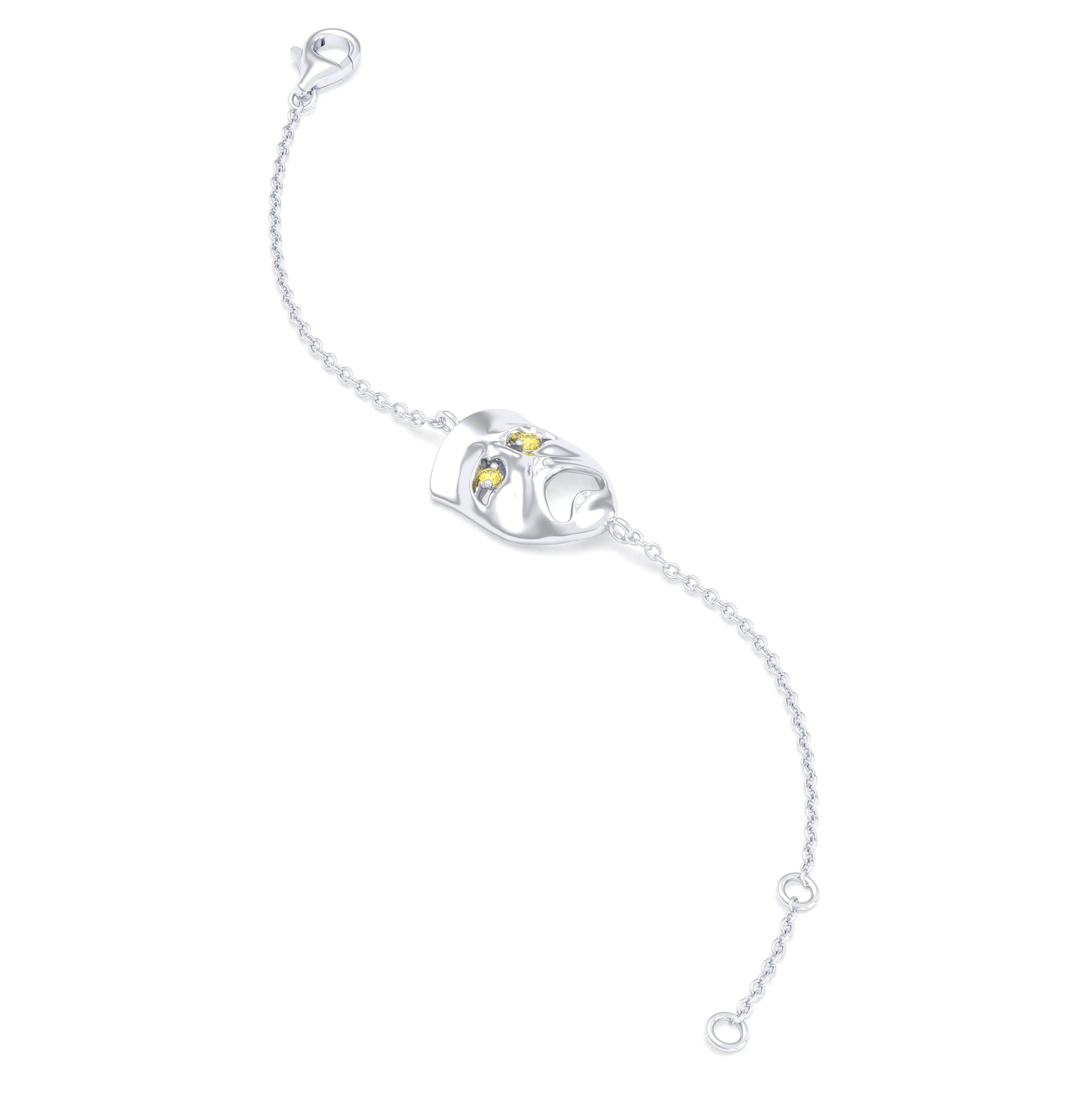 Bracelet Mélancolie en or blanc 18 carats, masque théâtre triste
