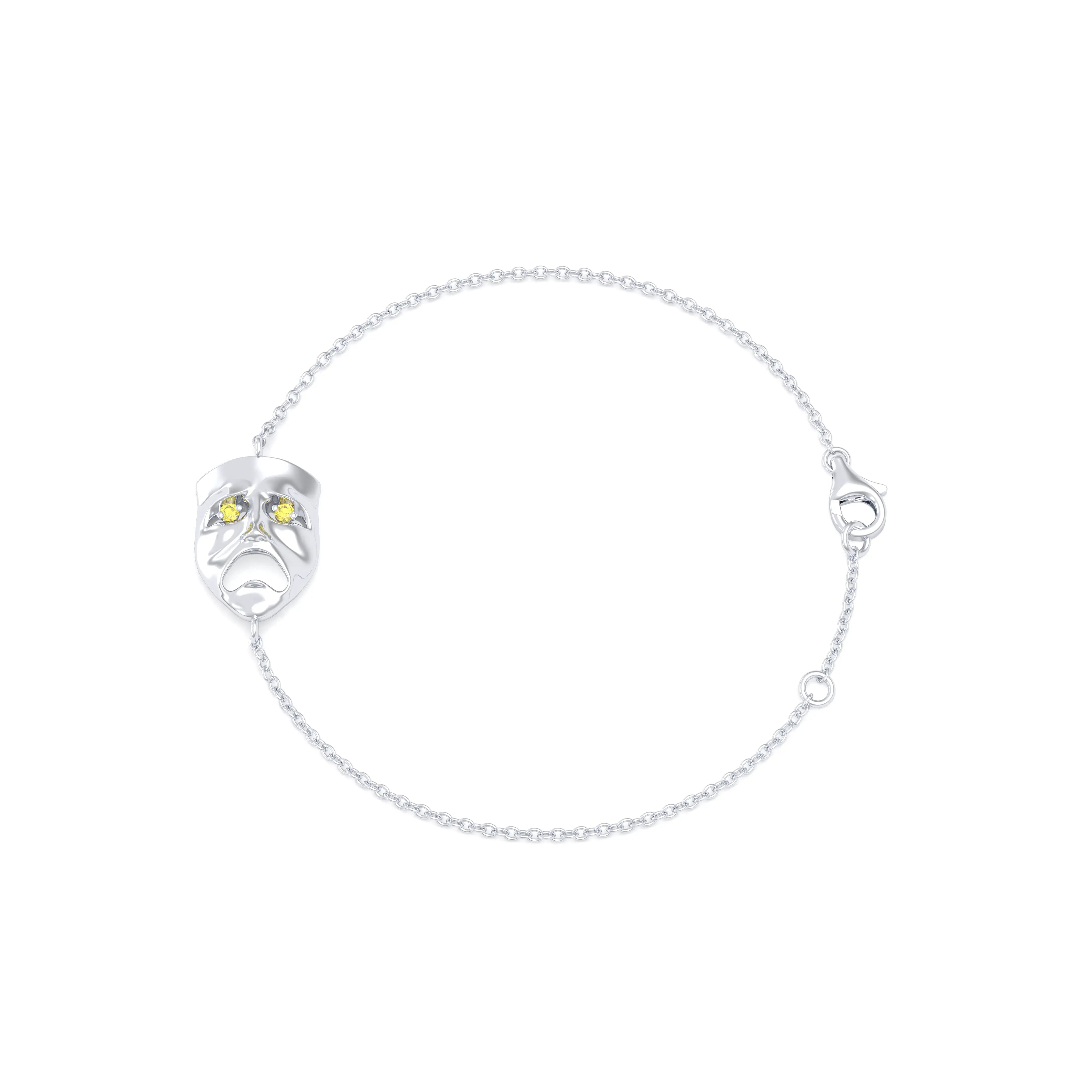 Bracelet Mélancolie en or blanc 18 carats, masque théâtre triste