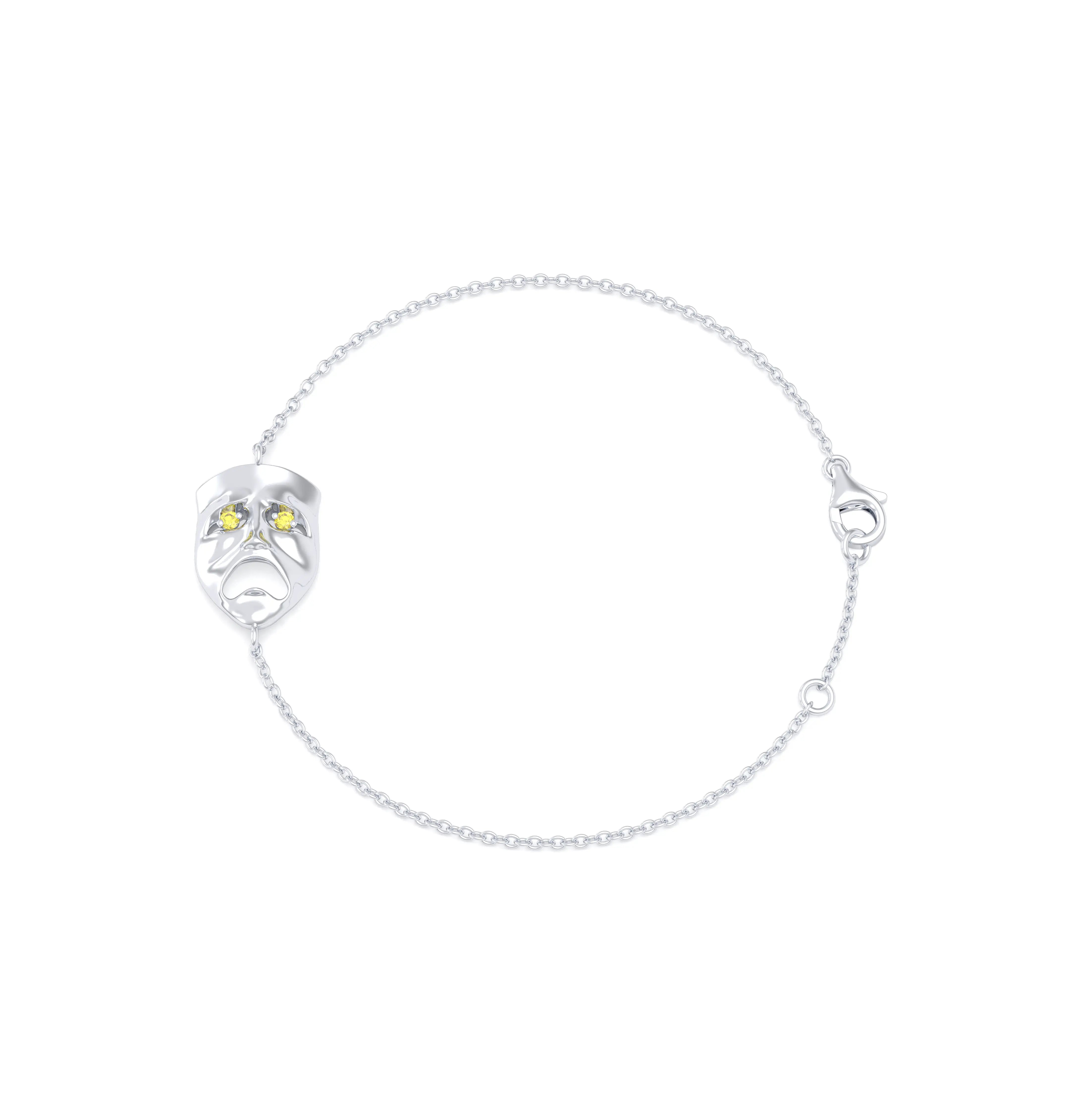 Bracelet Mélancolie en or blanc 18 carats, masque théâtre triste