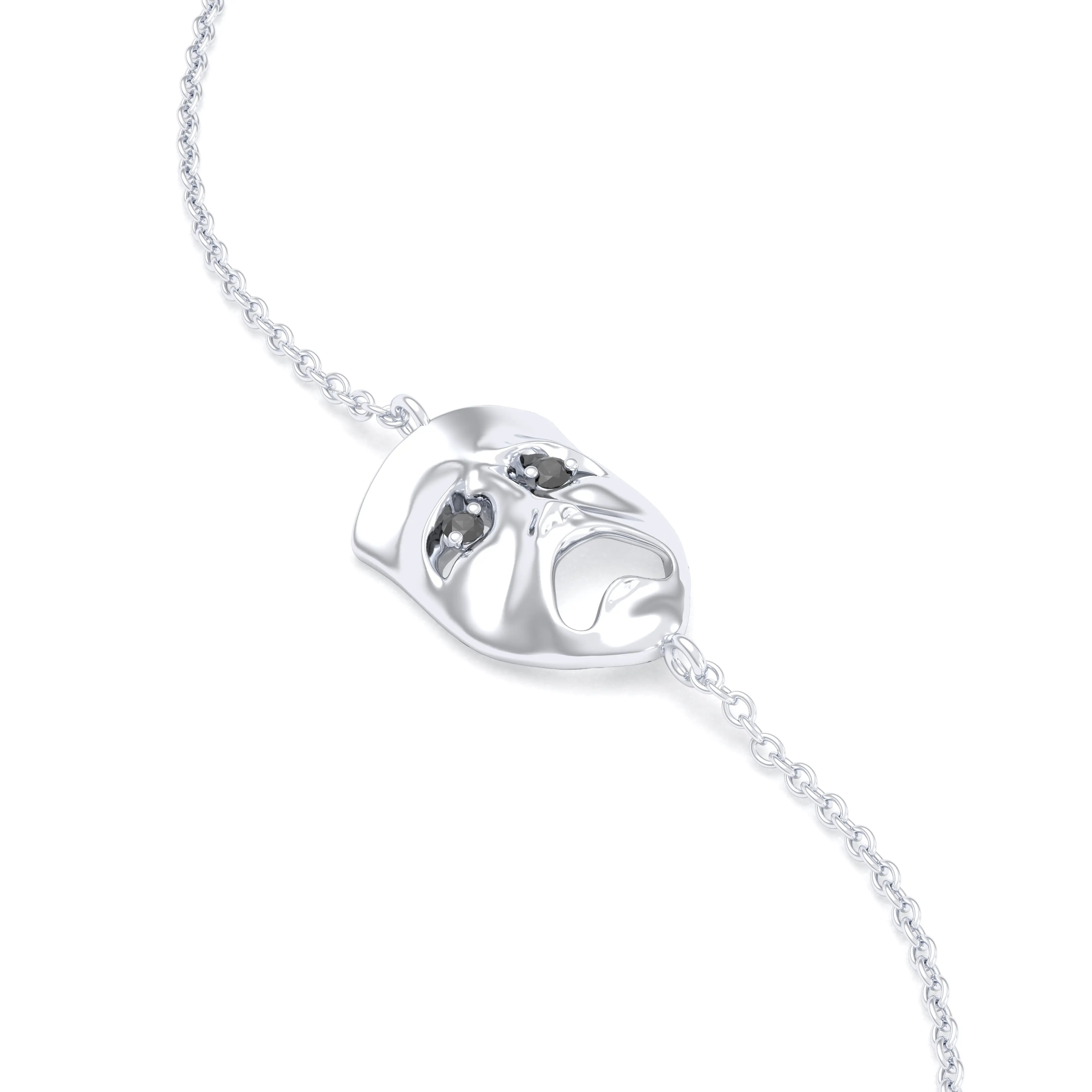 Bracelet Mélancolie en or blanc 18 carats, masque théâtre triste Diamant noir