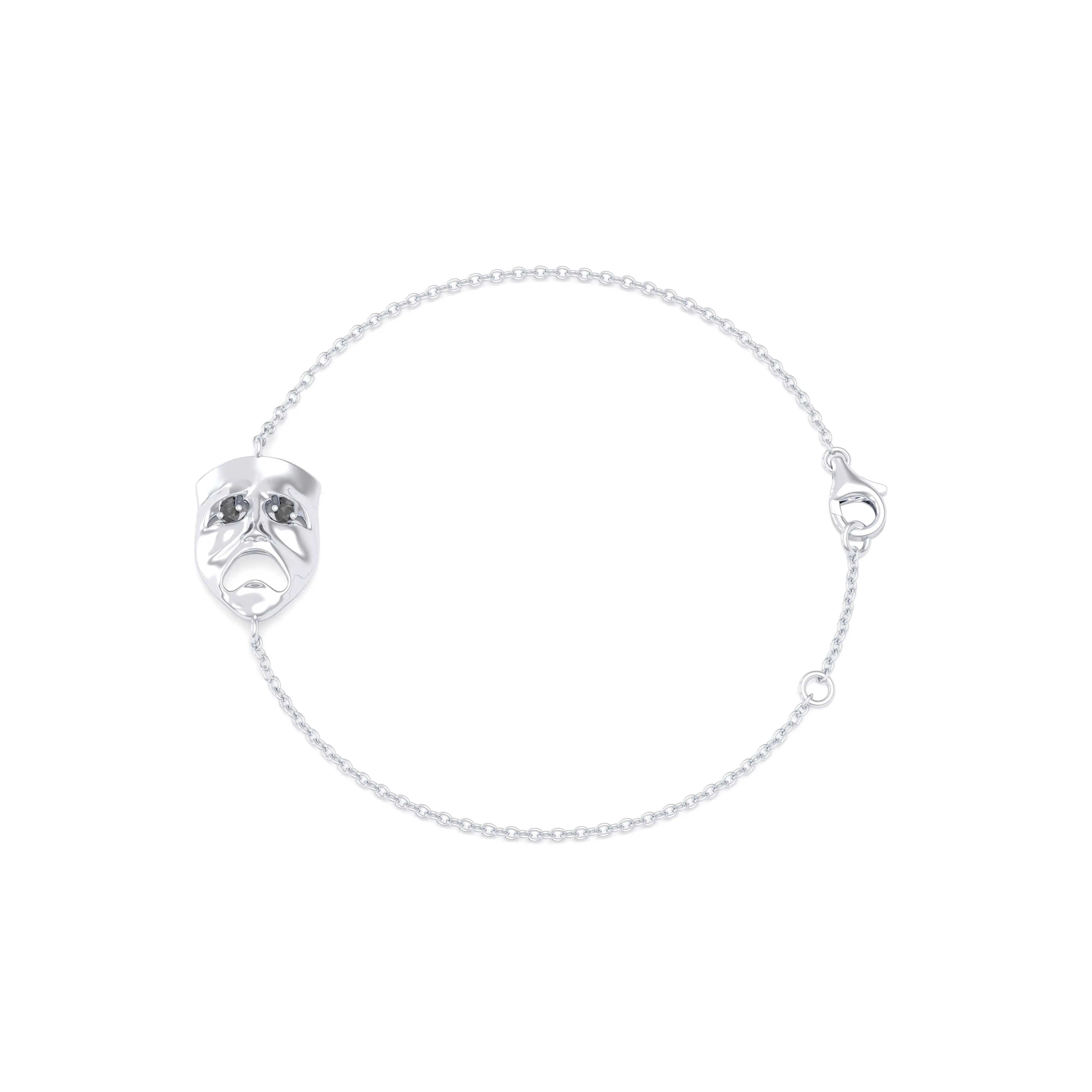Bracelet Mélancolie en or blanc 18 carats, masque théâtre triste