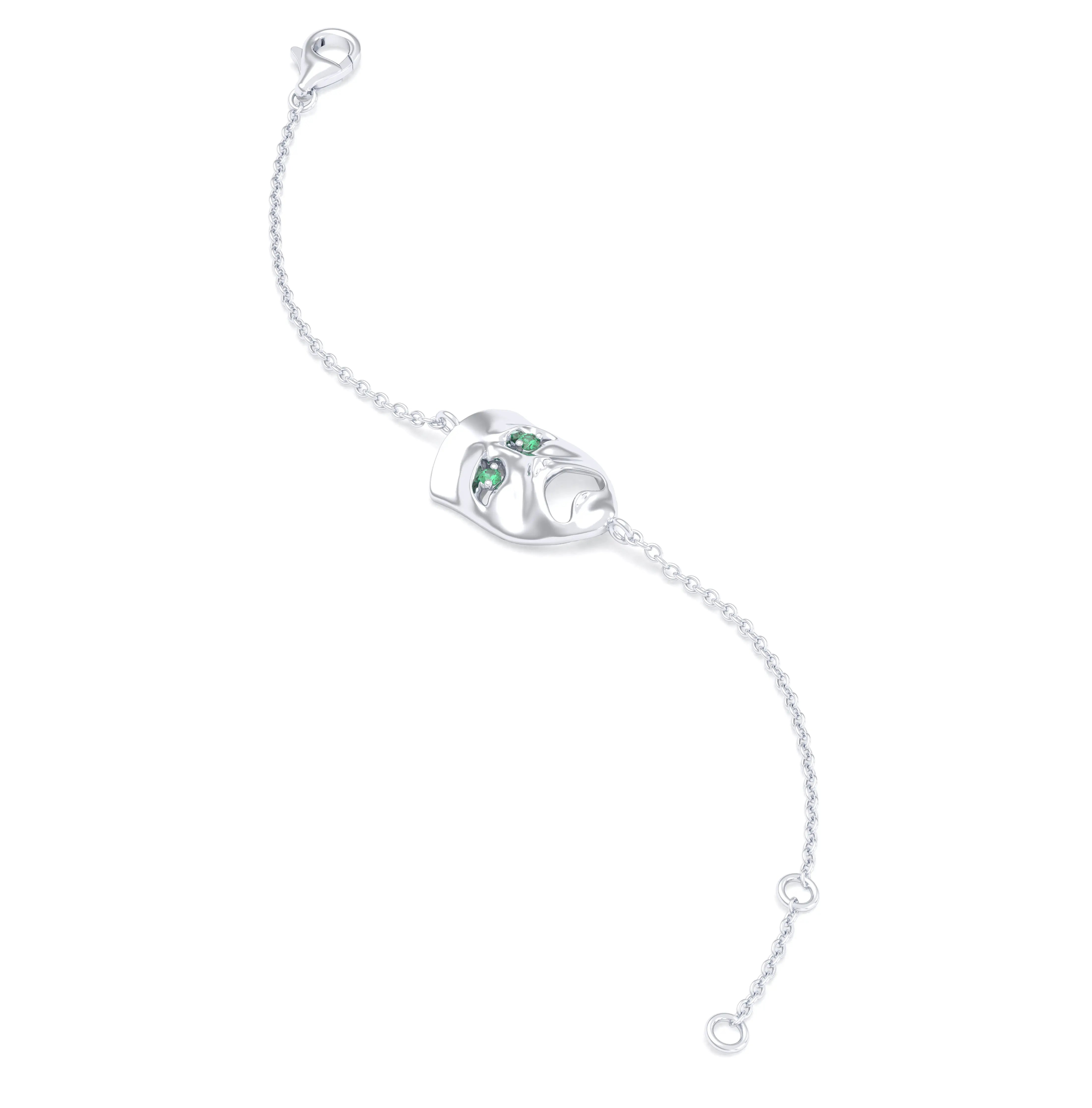 Bracelet Mélancolie en or blanc 18 carats, masque théâtre triste