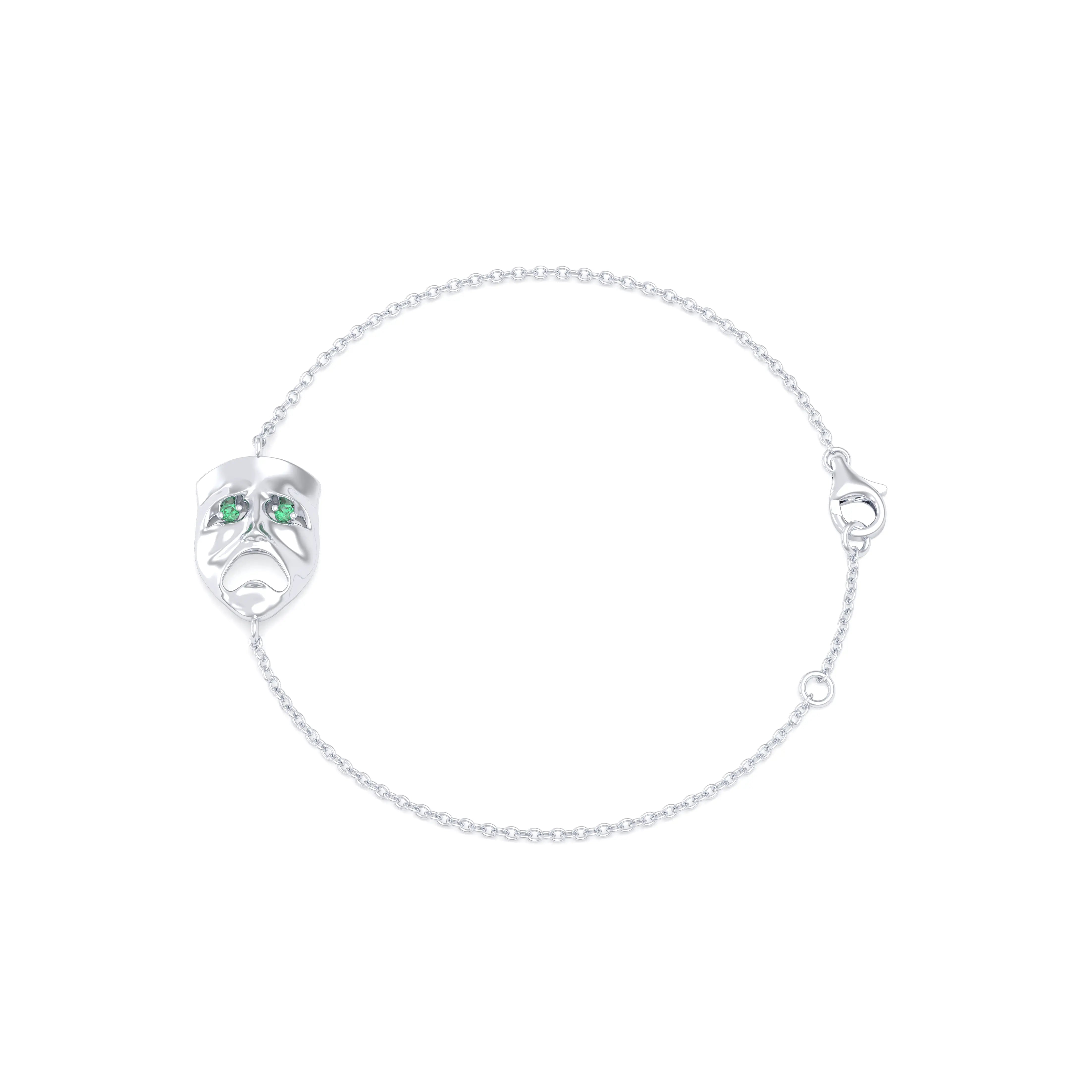 Bracelet Mélancolie en or blanc 18 carats, masque théâtre triste