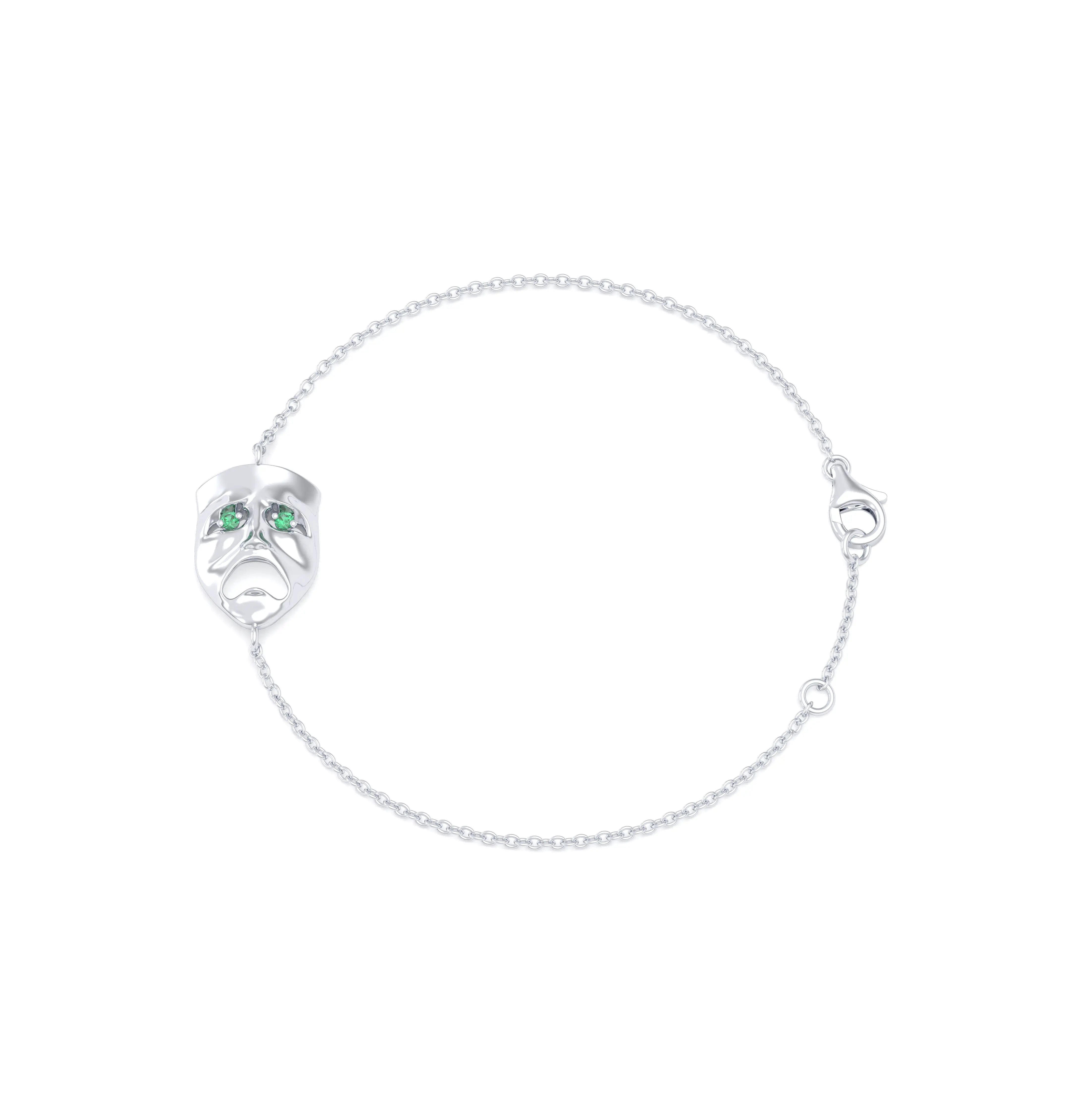 Bracelet Mélancolie en or blanc 18 carats, masque théâtre triste