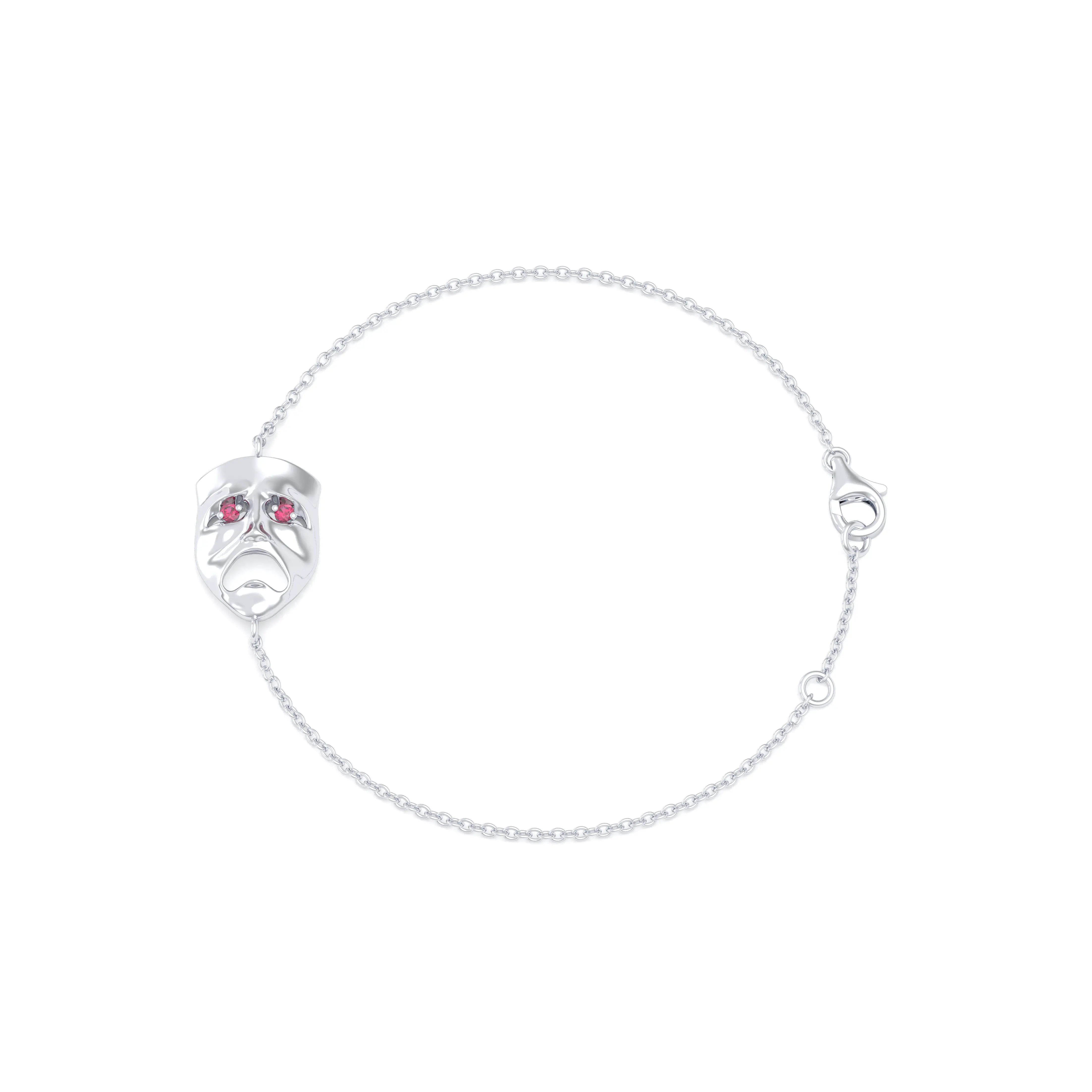 Bracelet Mélancolie en or blanc 18 carats, masque théâtre triste