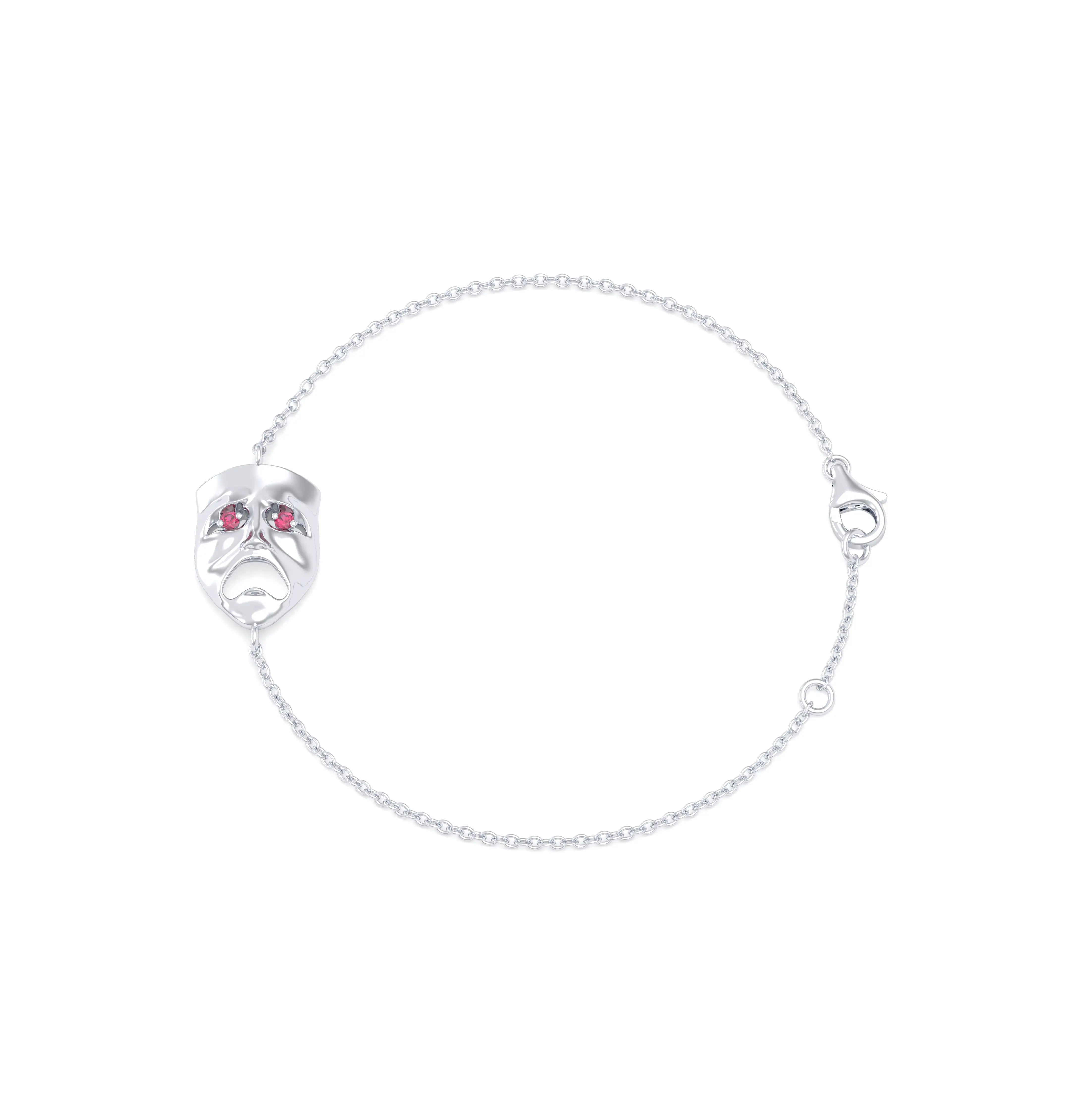 Bracelet Mélancolie en or blanc 18 carats, masque théâtre triste