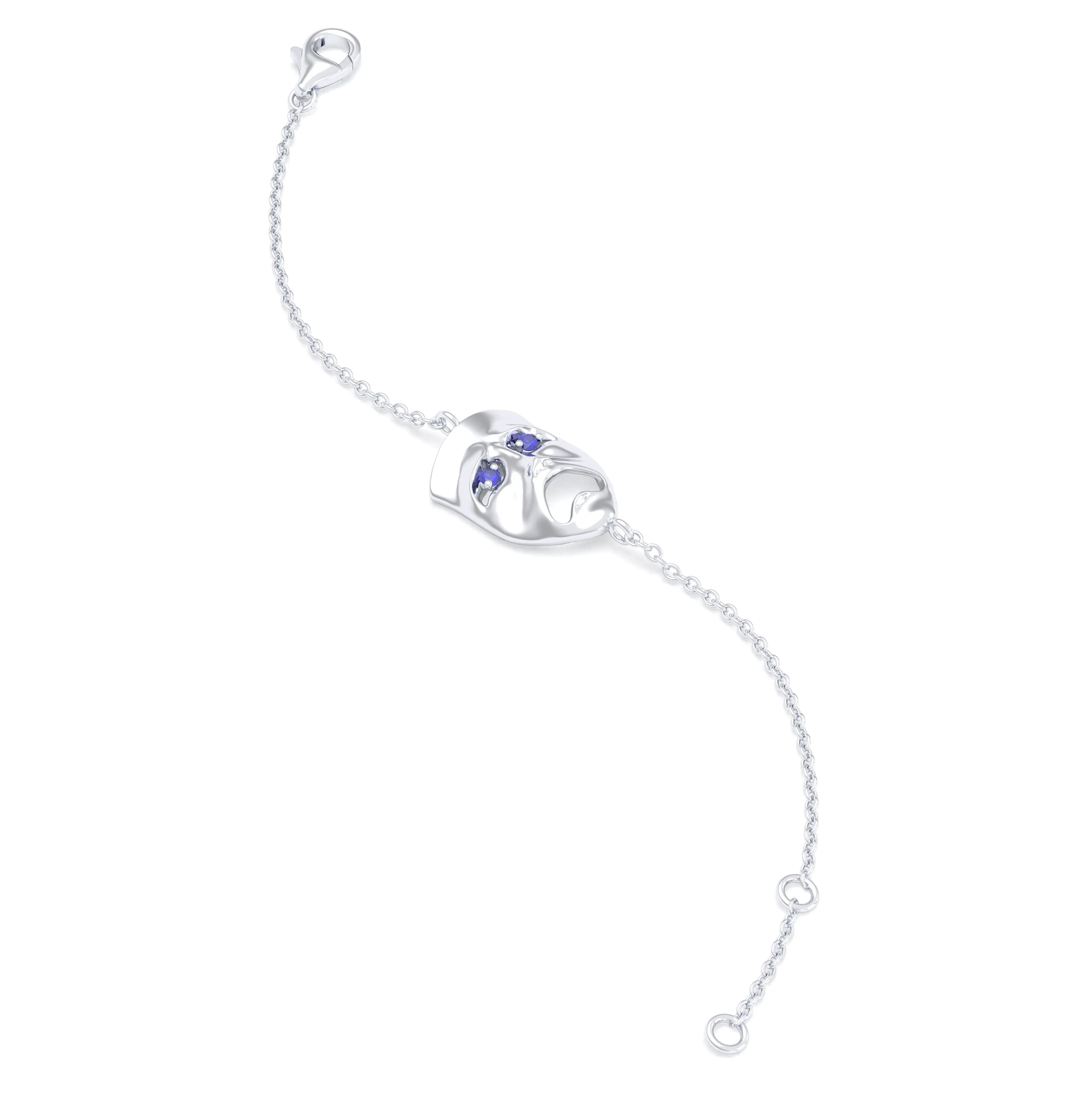 Bracelet Mélancolie en or blanc 18 carats, masque théâtre triste