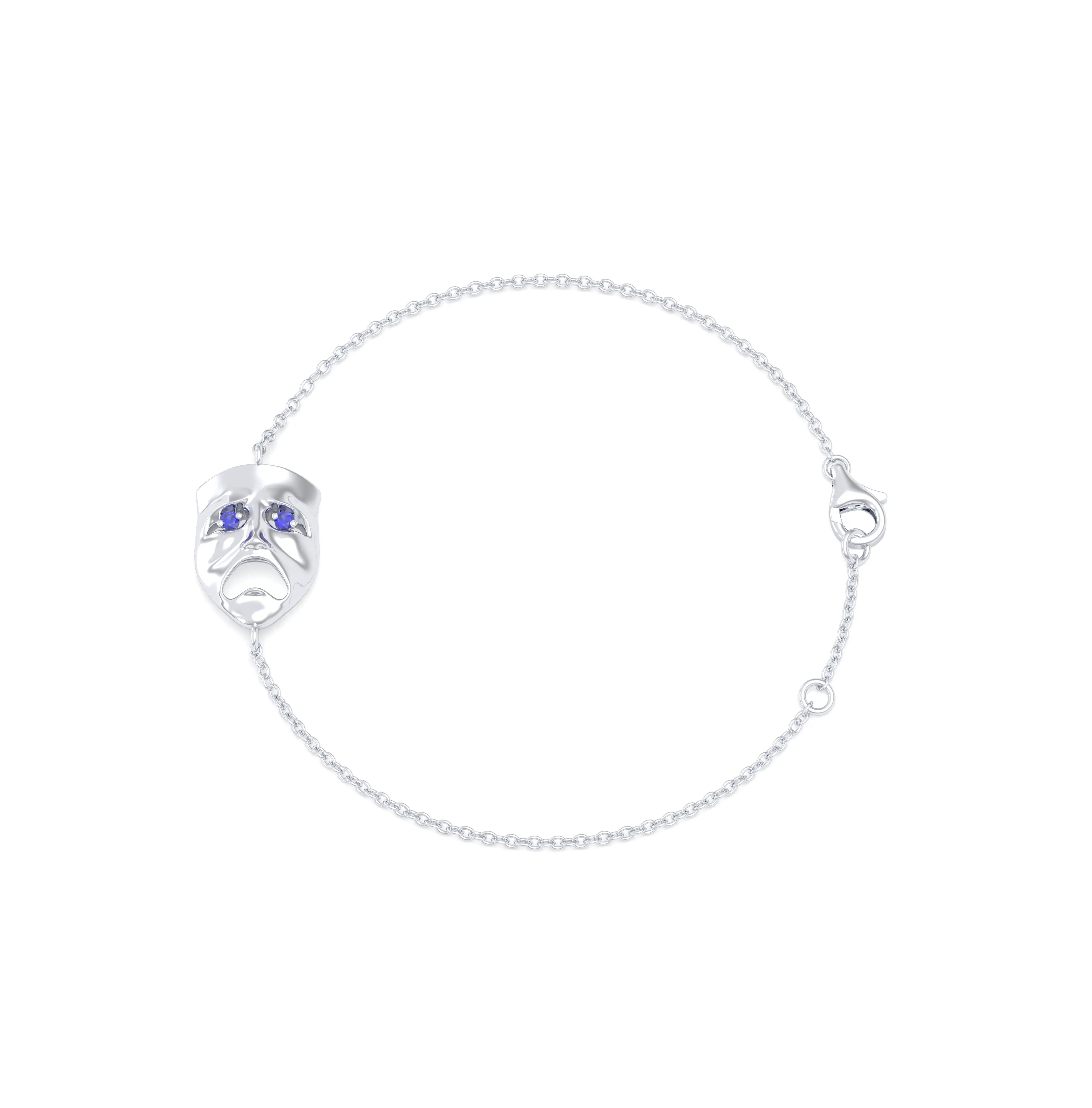 Bracelet Mélancolie en or blanc 18 carats, masque théâtre triste