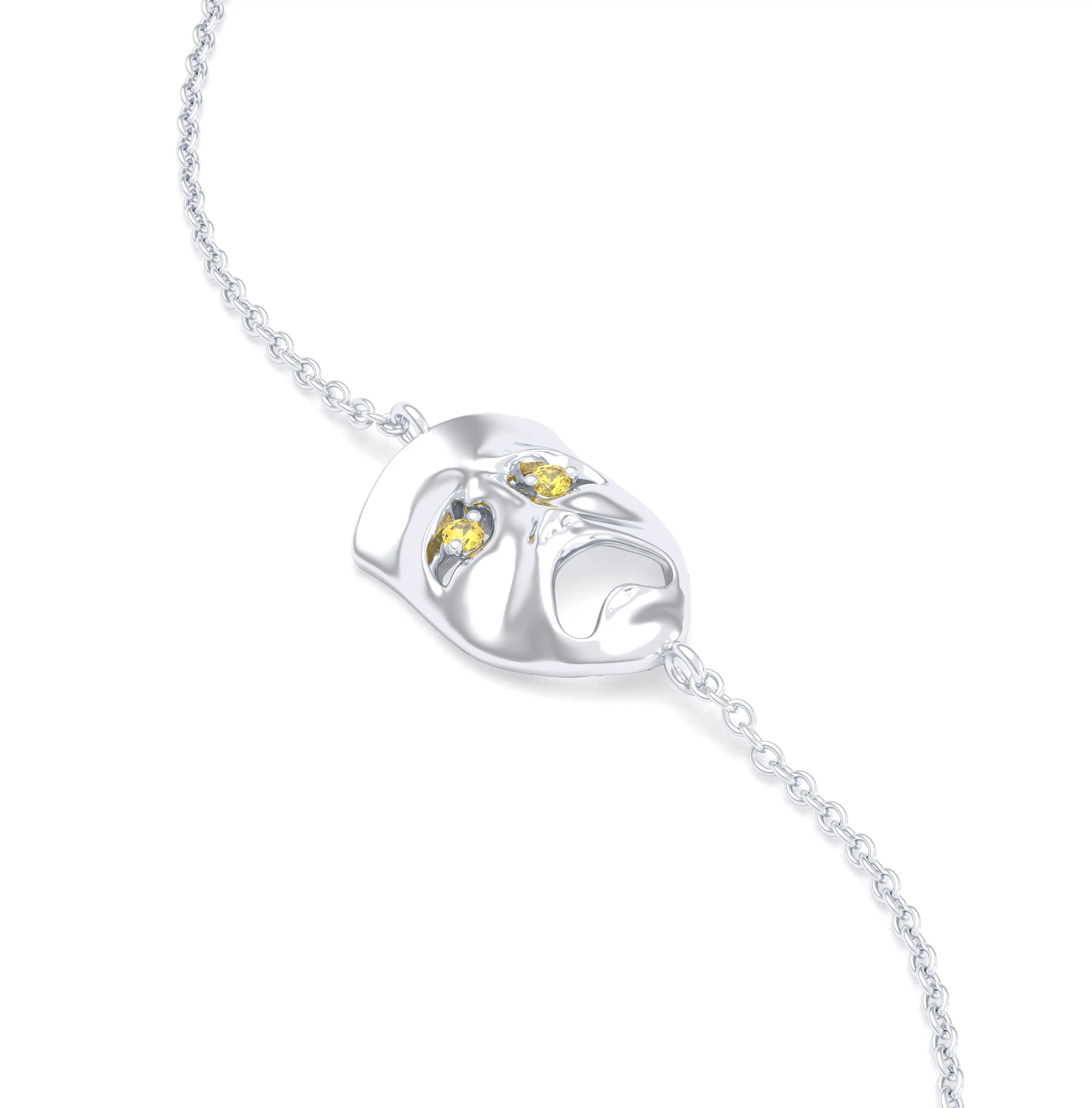 Bracelet Mélancolie en or blanc 18 carats, masque théâtre triste Saphir jaune