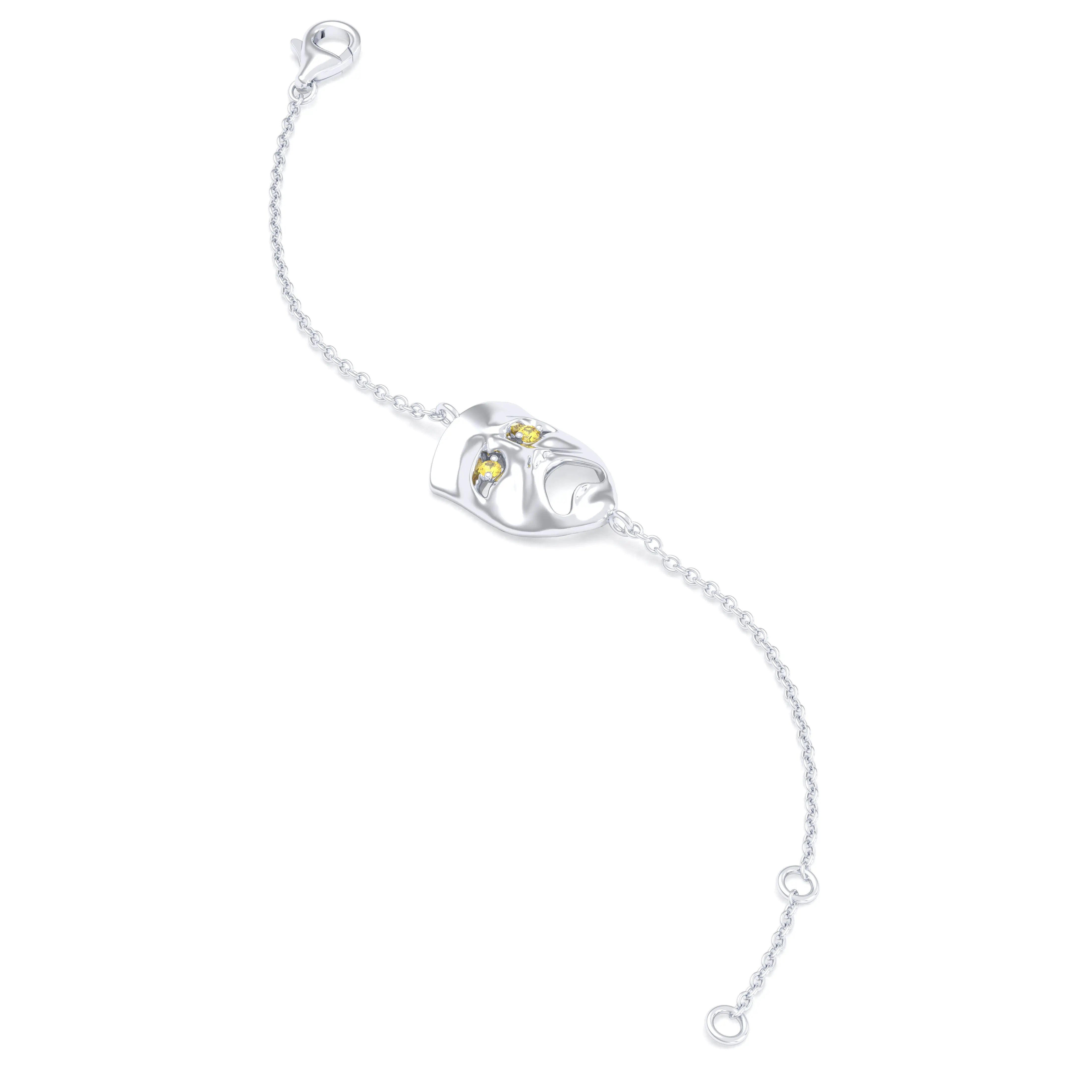 Bracelet Mélancolie en or blanc 18 carats, masque théâtre triste