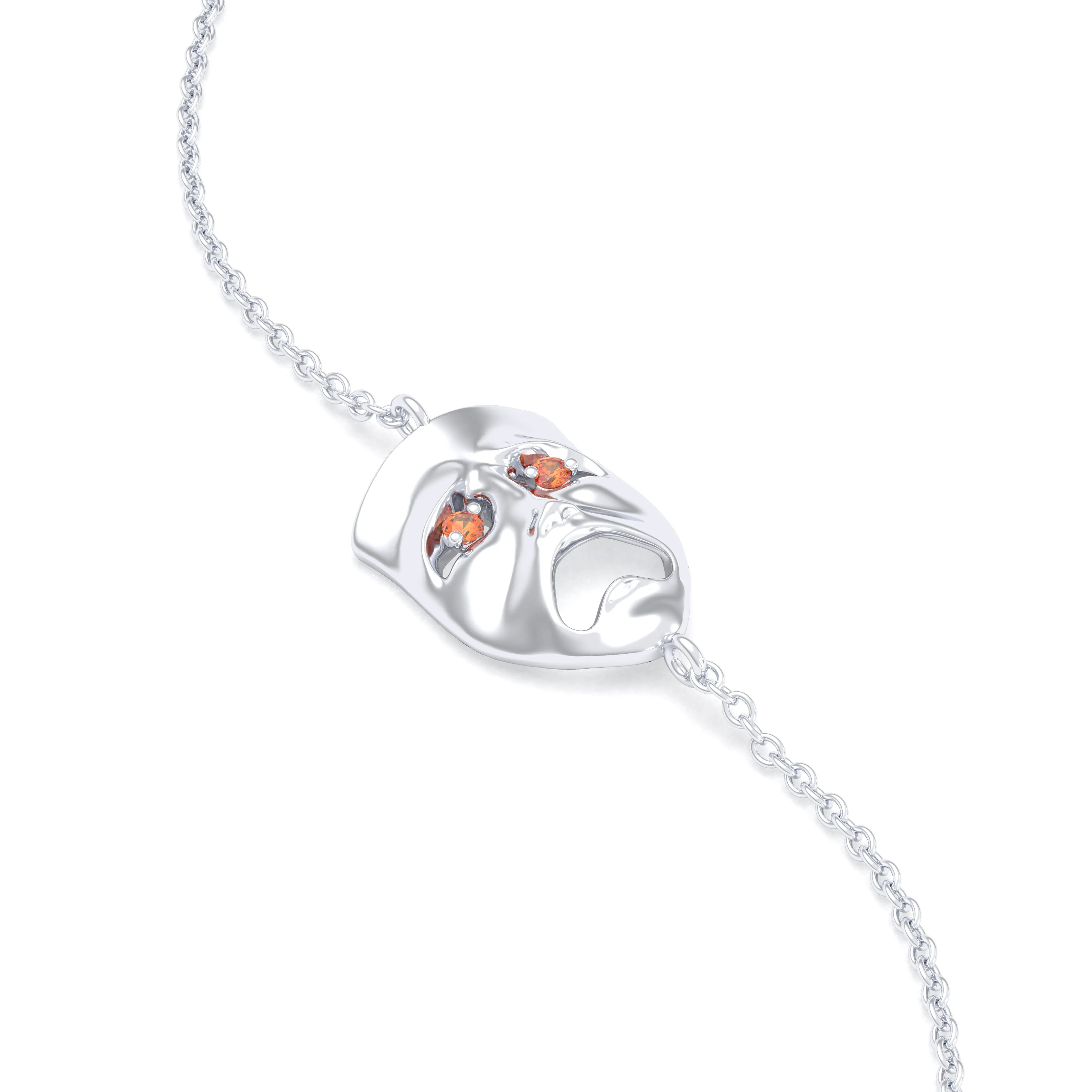 Bracelet Mélancolie en or blanc 18 carats, masque théâtre triste Saphir orange
