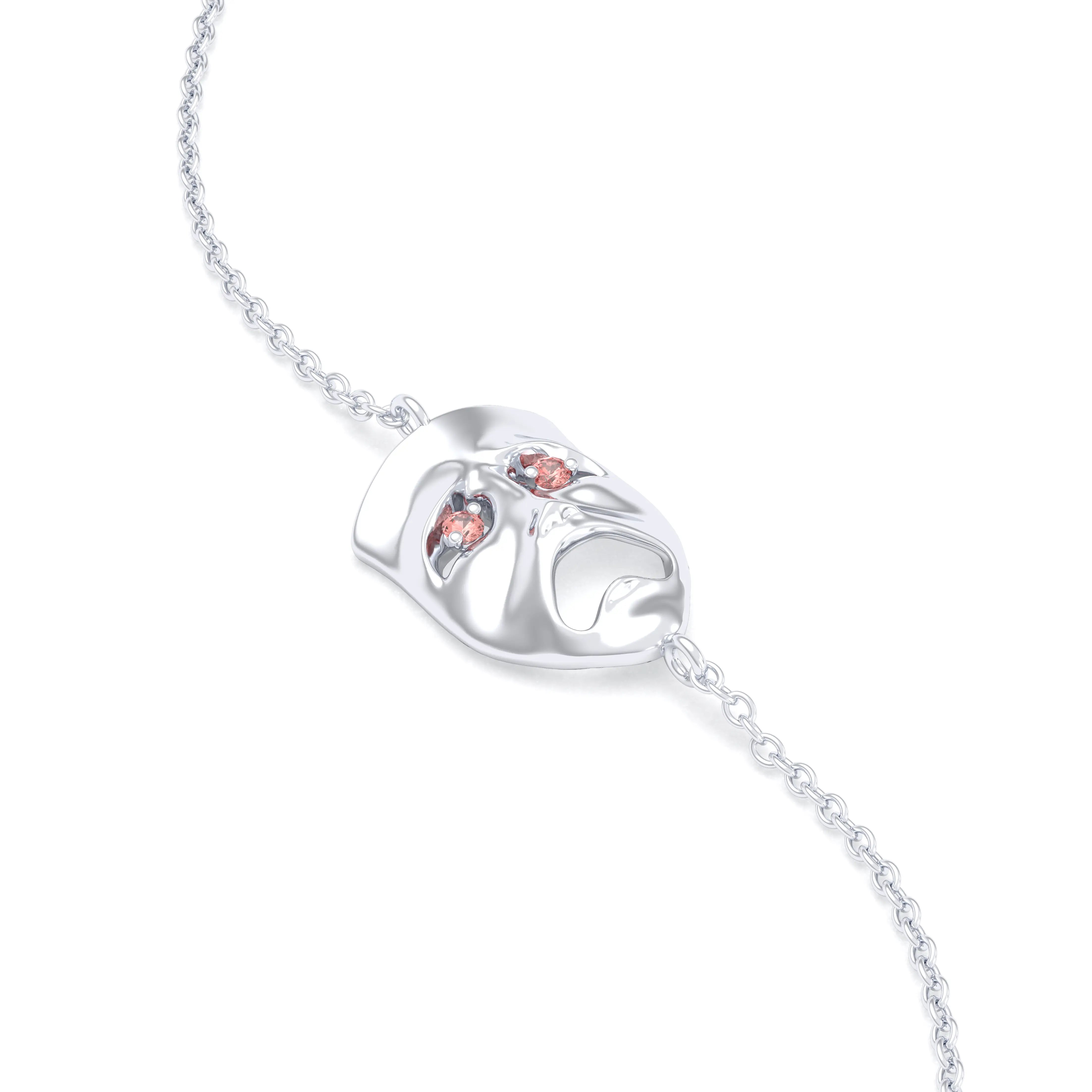 Bracelet Mélancolie en or blanc 18 carats, masque théâtre triste Saphir pêche