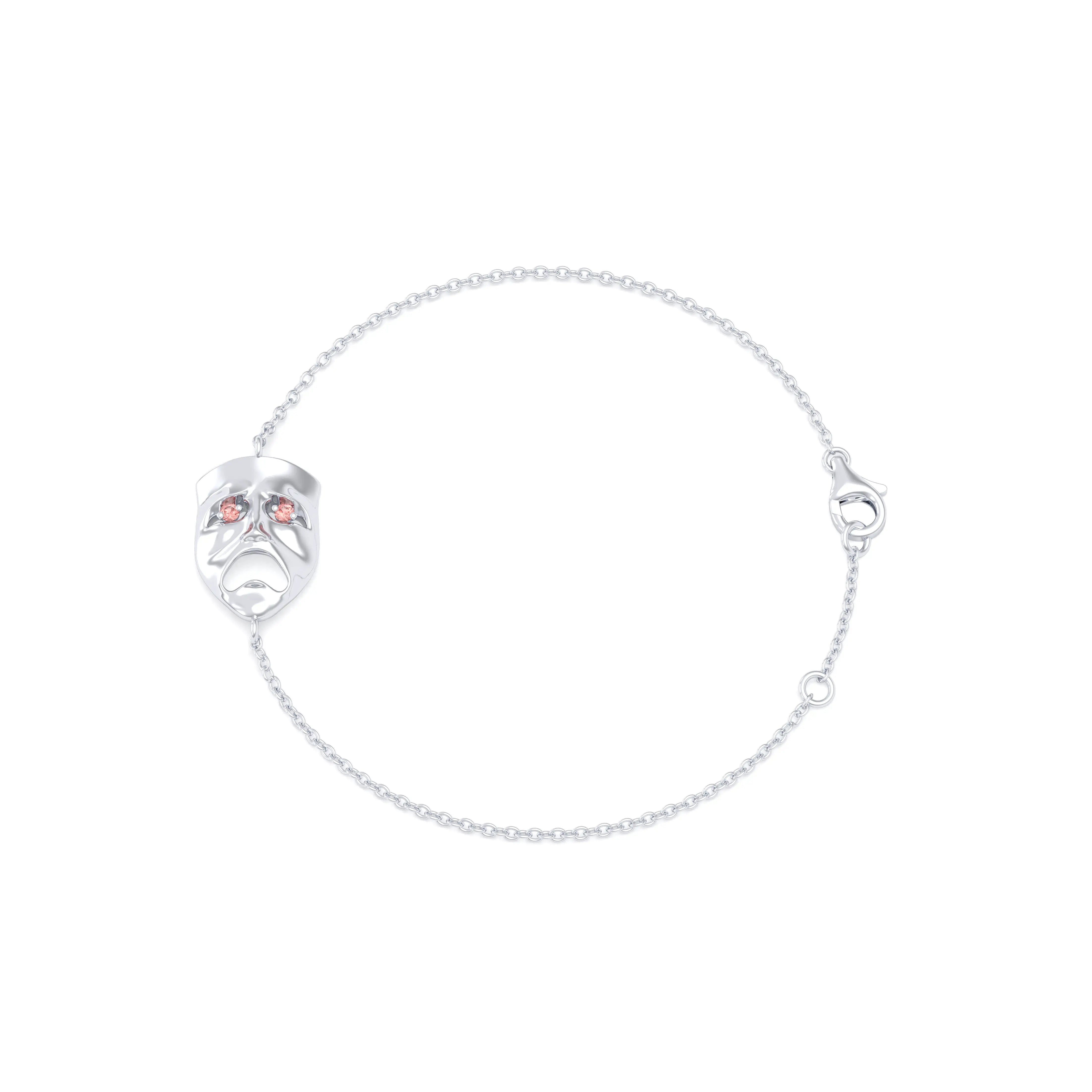 Bracelet Mélancolie en or blanc 18 carats, masque théâtre triste