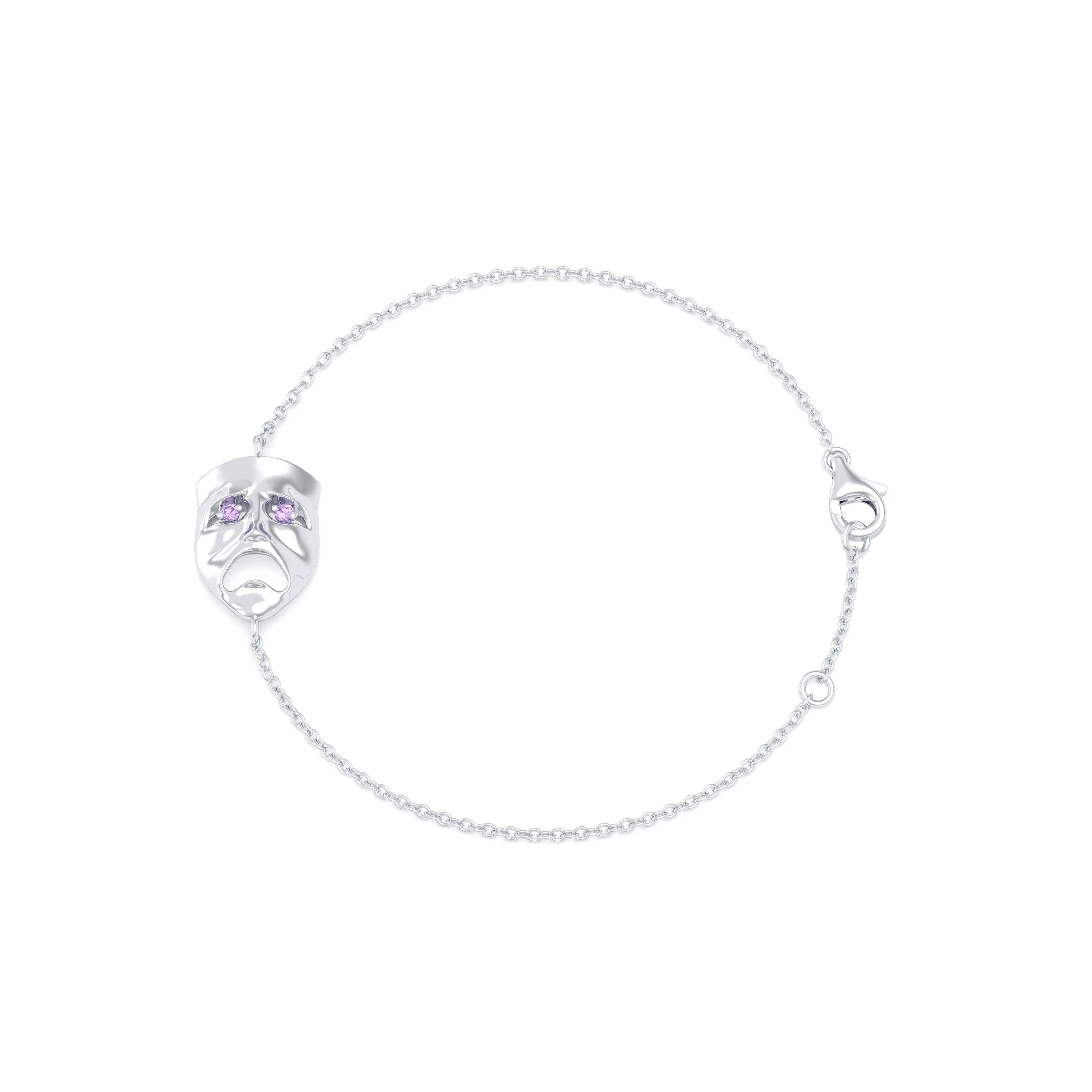 Bracelet Mélancolie en or blanc 18 carats, masque théâtre triste