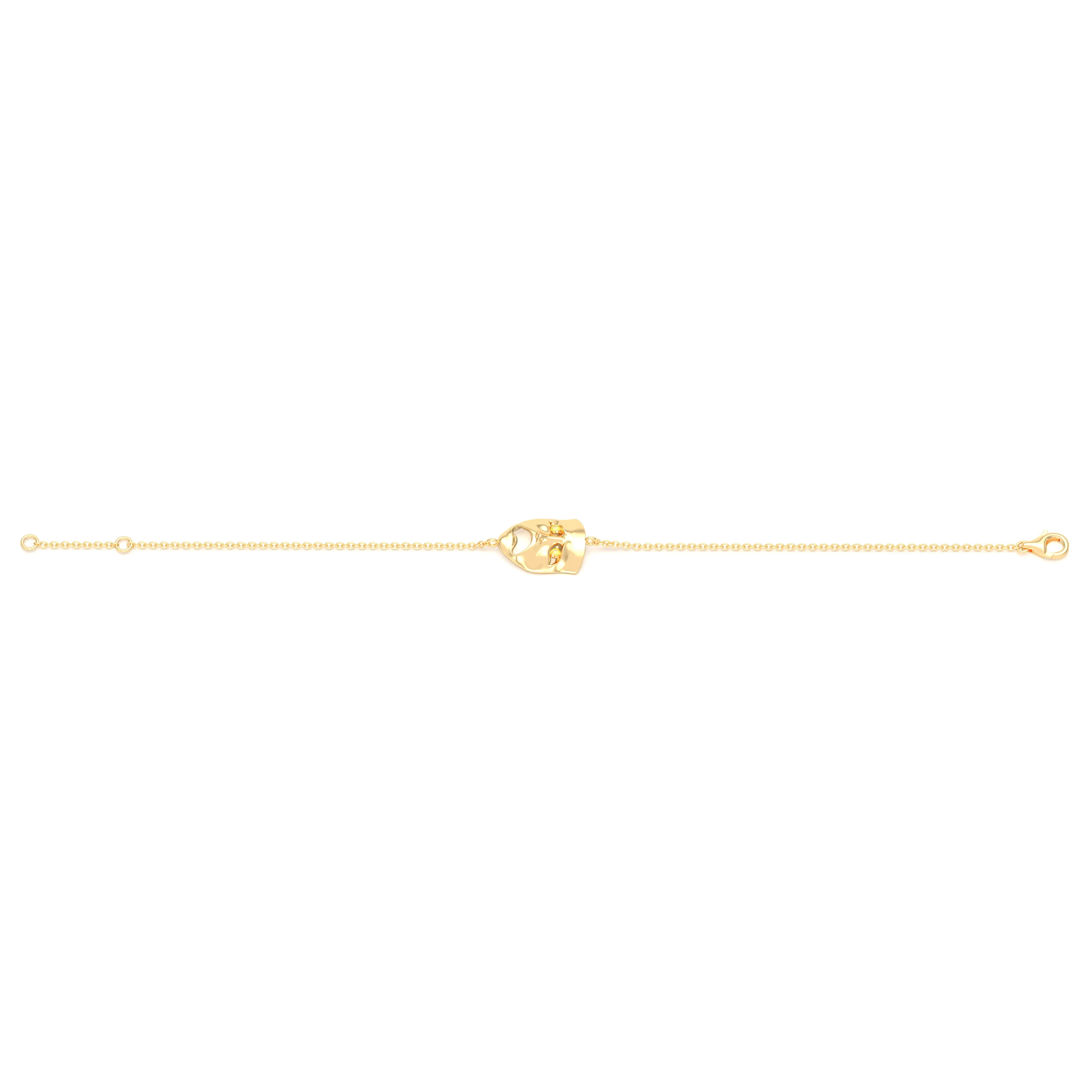 Bracelet Mélancolie en or jaune 18 carats, masque théâtre triste