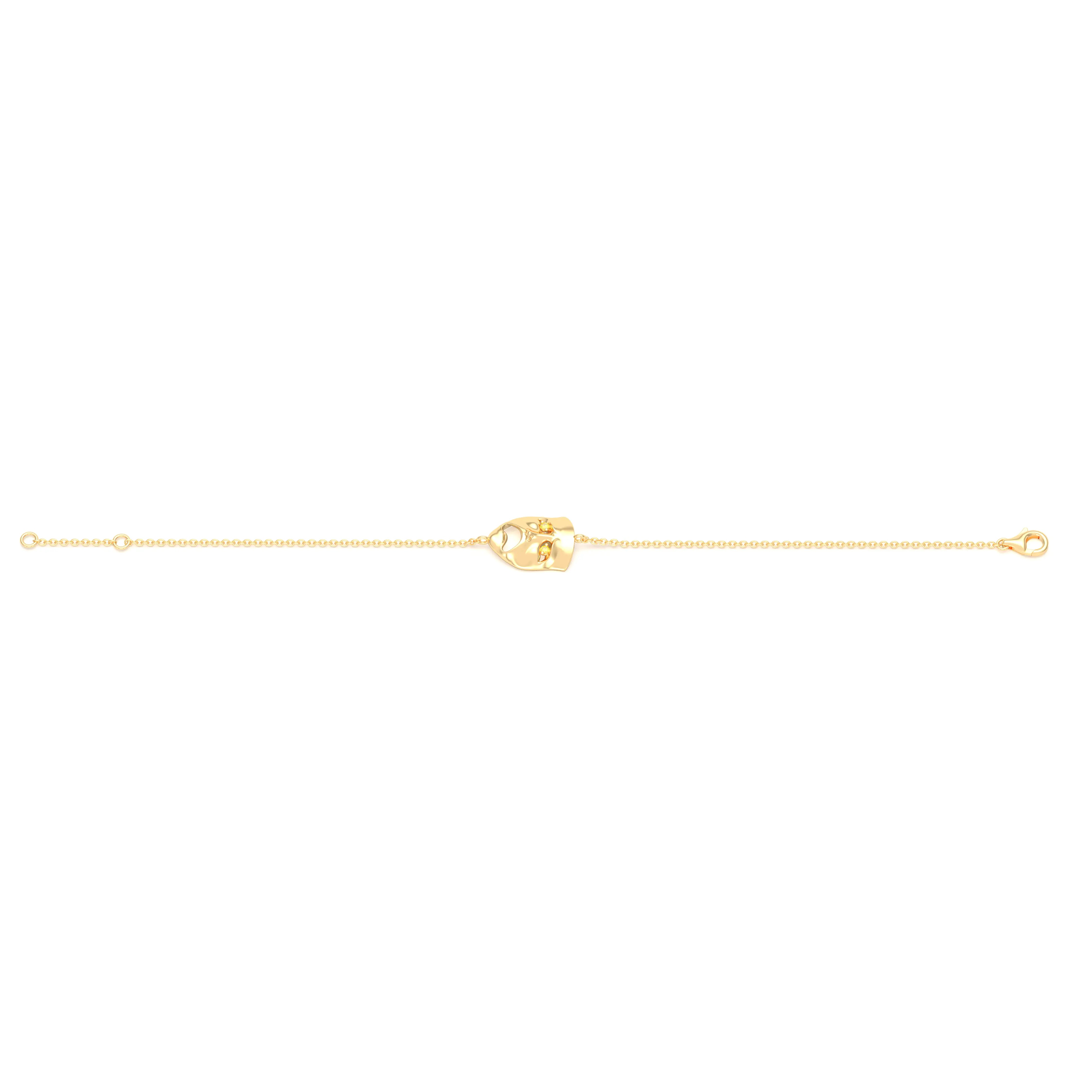 Bracelet Mélancolie en or jaune 18 carats, masque théâtre triste