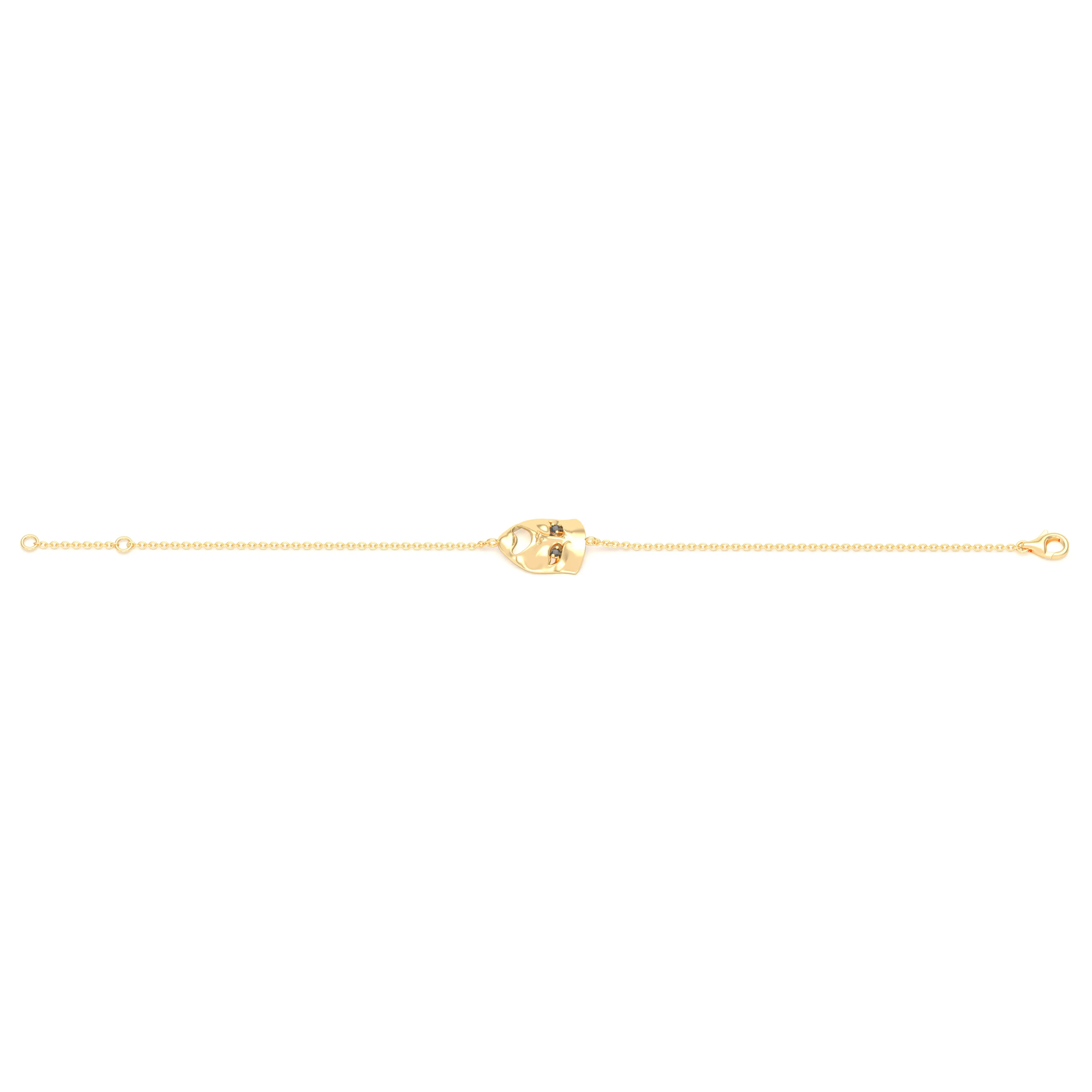 Bracelet Mélancolie en or jaune 18 carats, masque théâtre triste