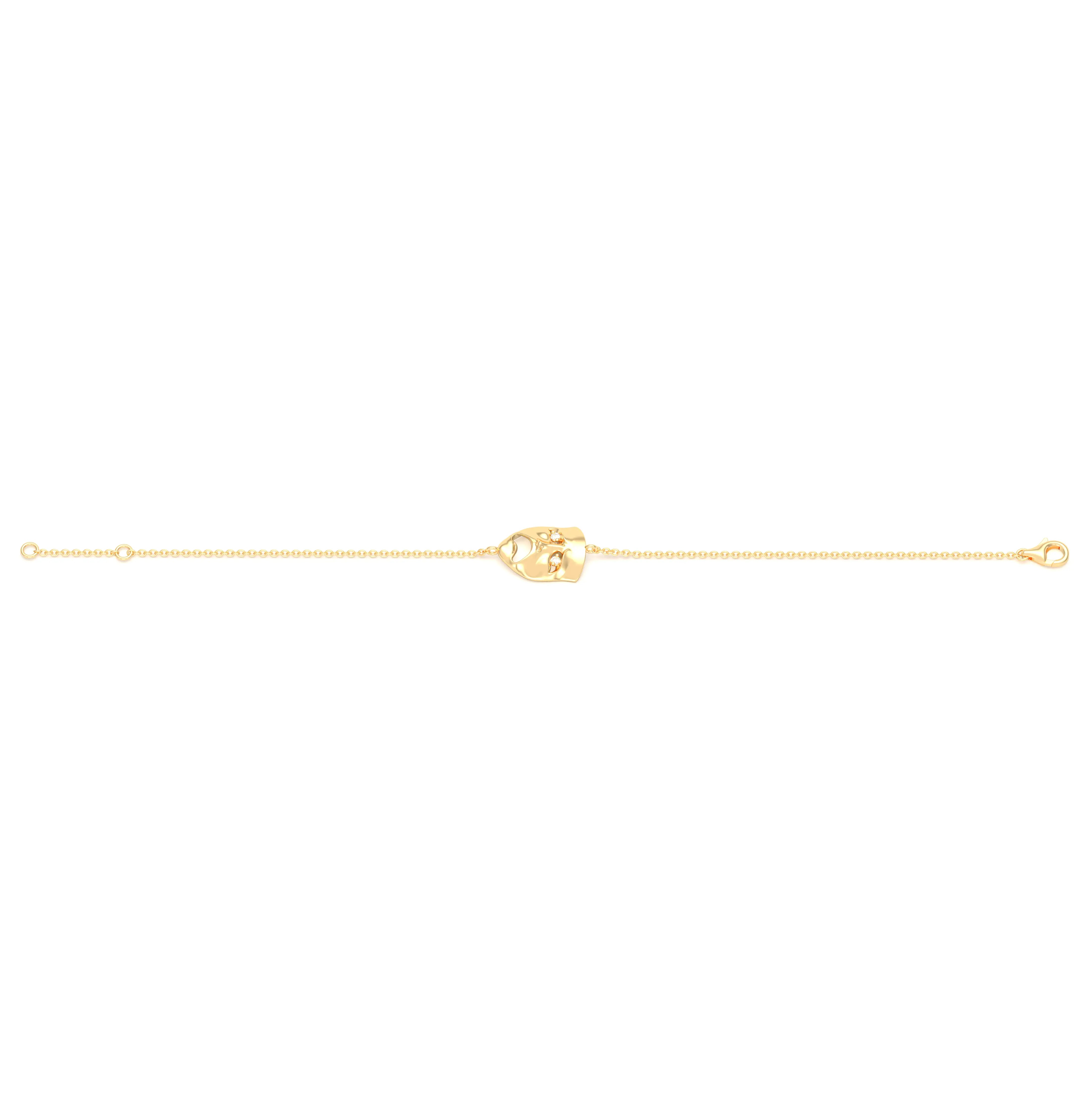 Bracelet Mélancolie en or jaune 18 carats, masque théâtre triste