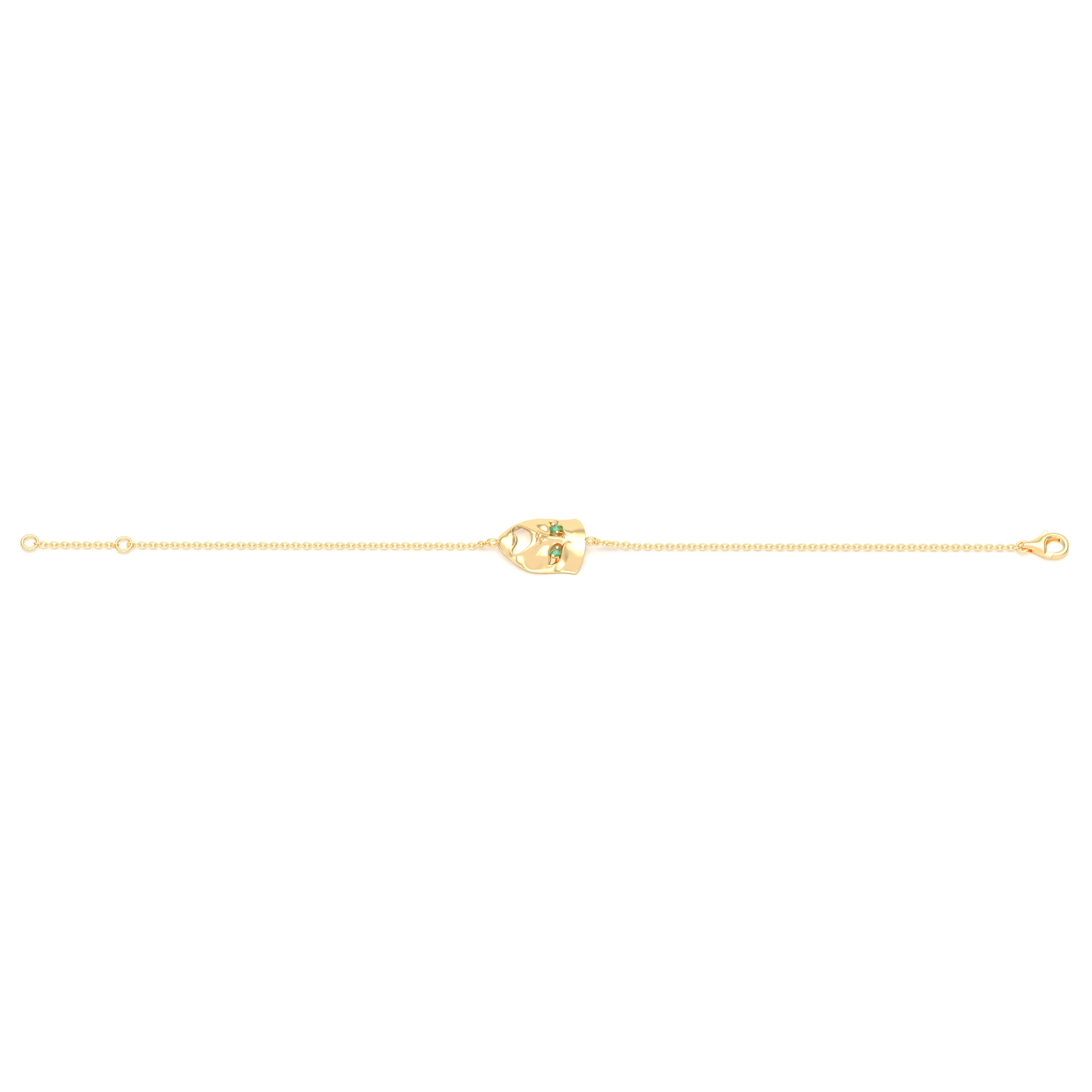 Bracelet Mélancolie en or jaune 18 carats, masque théâtre triste
