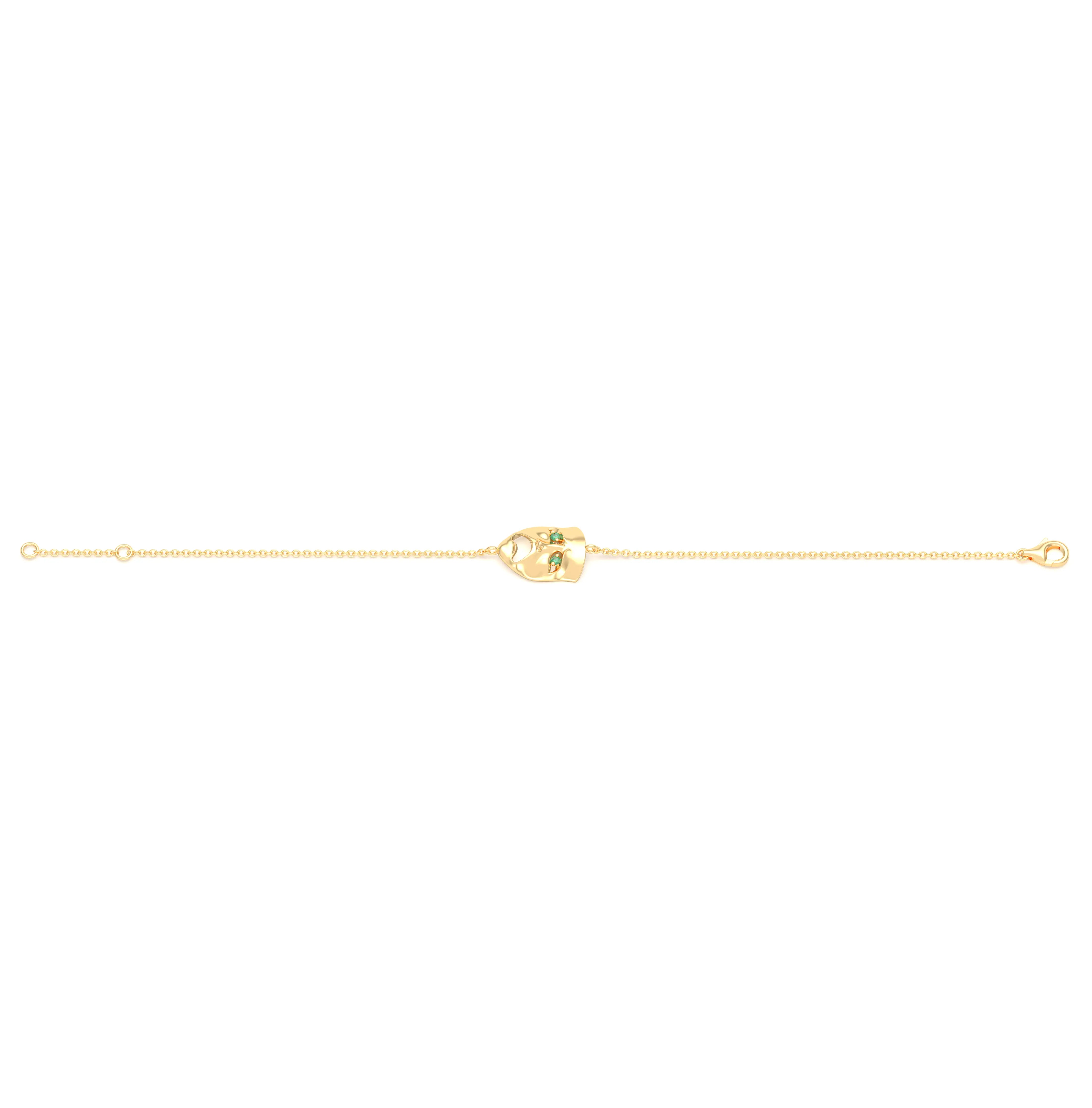 Bracelet Mélancolie en or jaune 18 carats, masque théâtre triste