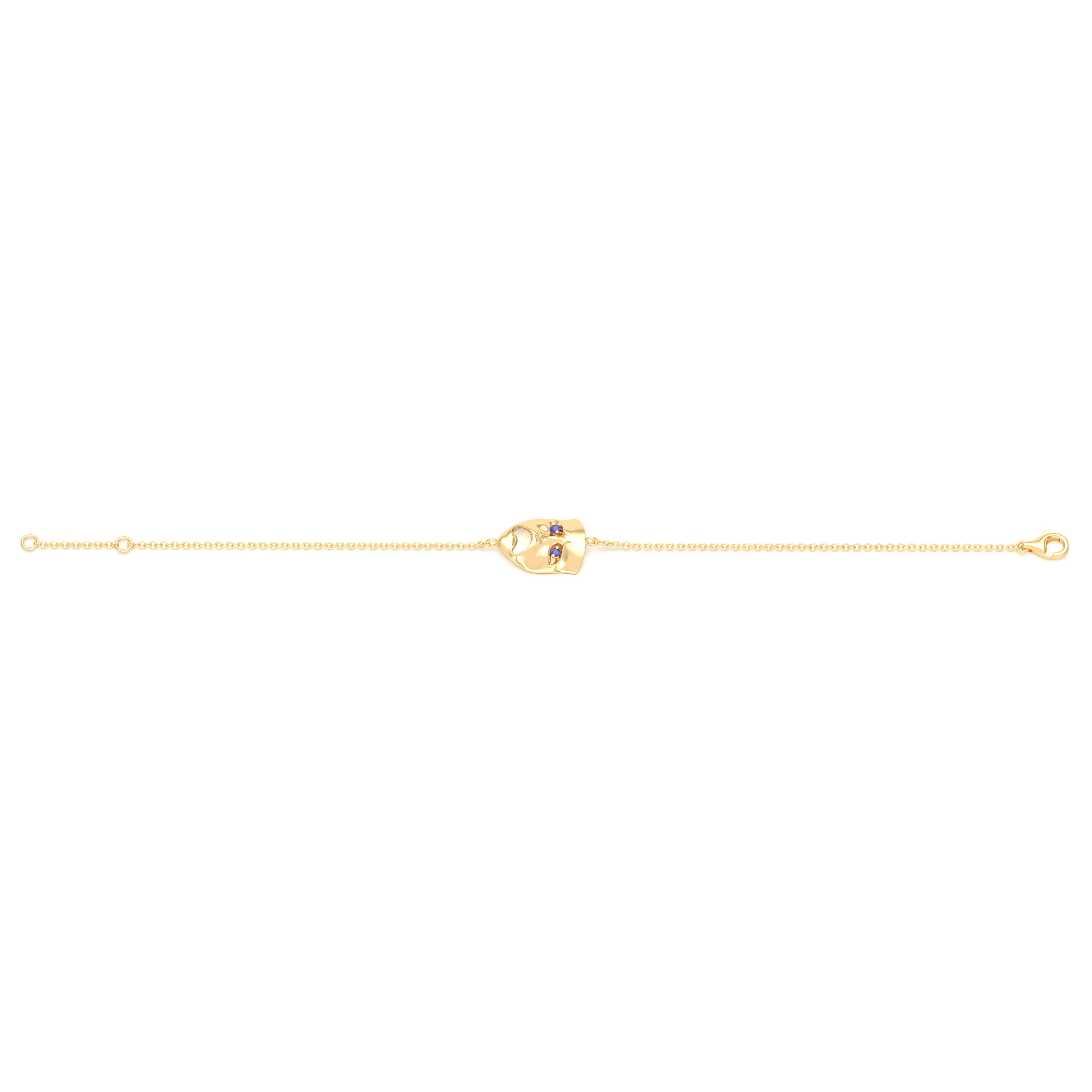 Bracelet Mélancolie en or jaune 18 carats, masque théâtre triste
