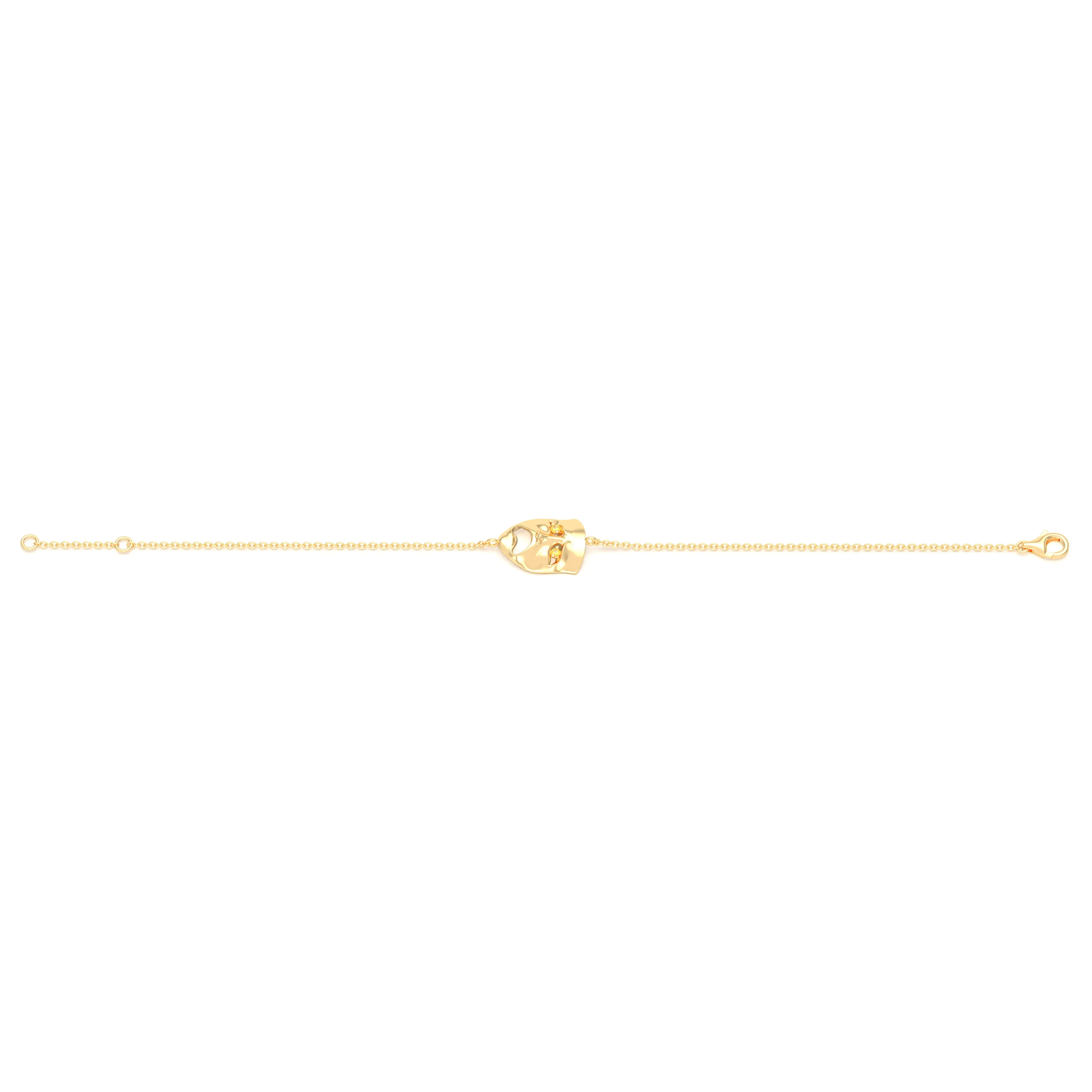 Bracelet Mélancolie en or jaune 18 carats, masque théâtre triste
