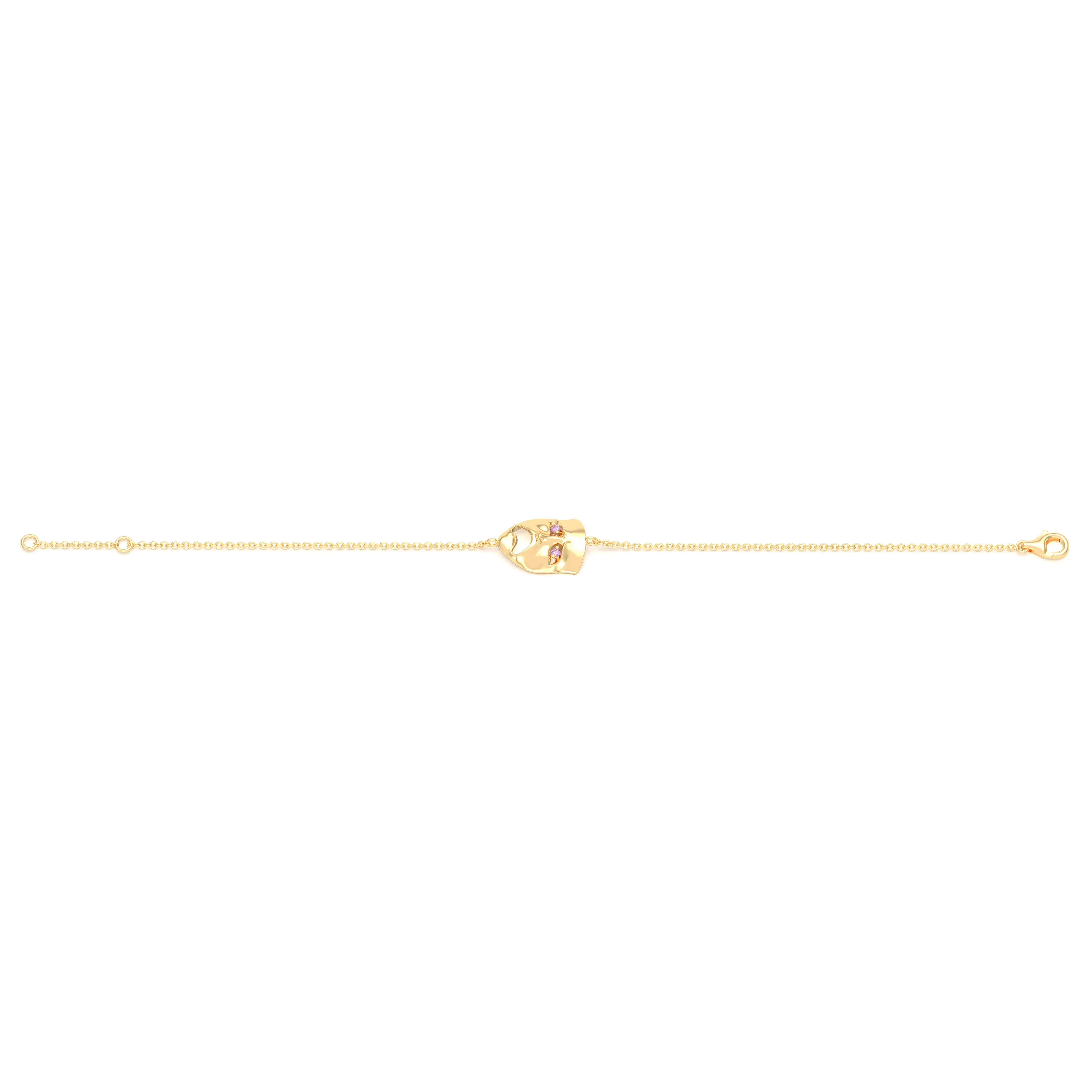 Bracelet Mélancolie en or jaune 18 carats, masque théâtre triste
