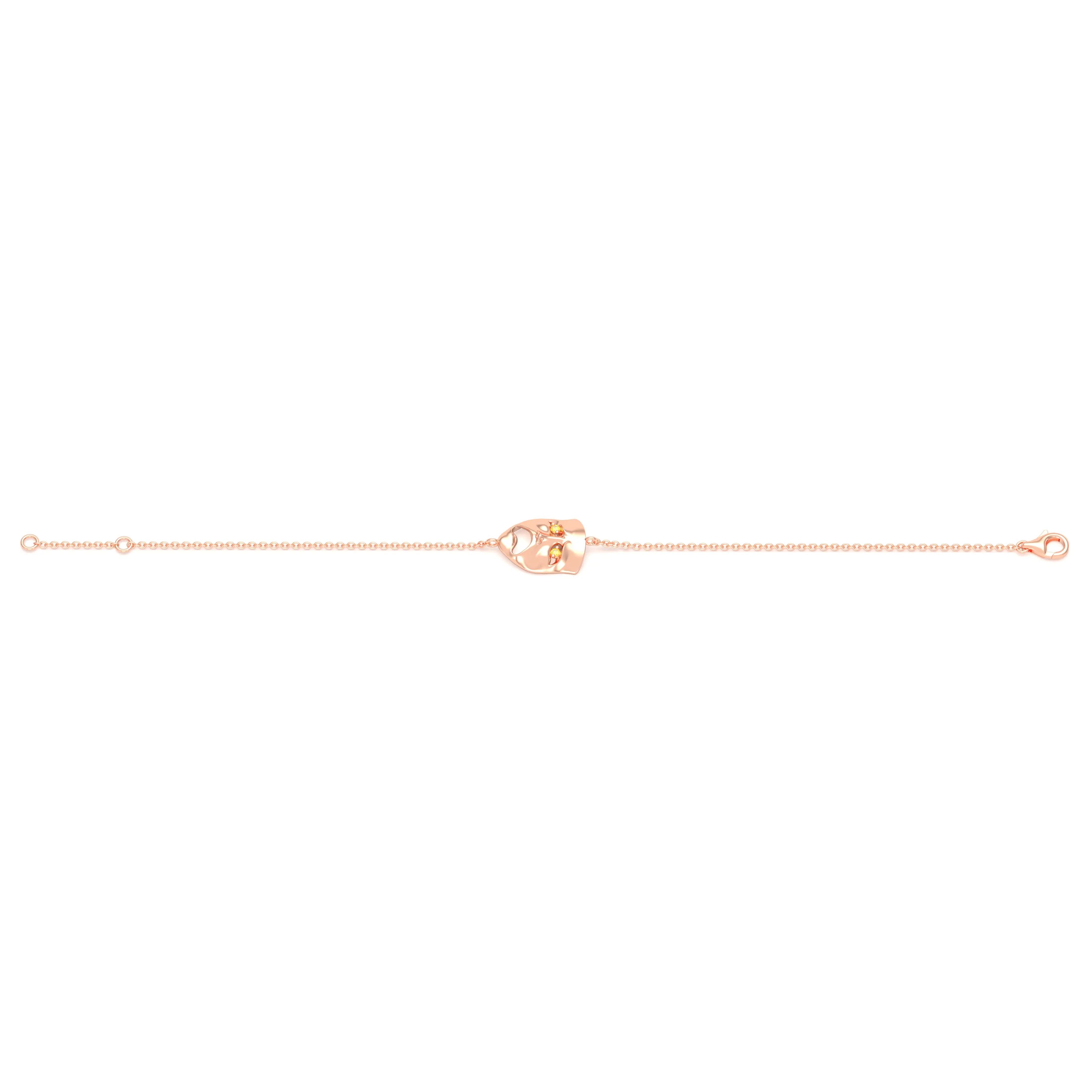 Bracelet Mélancolie en or rose 18 carats, masque théâtre triste