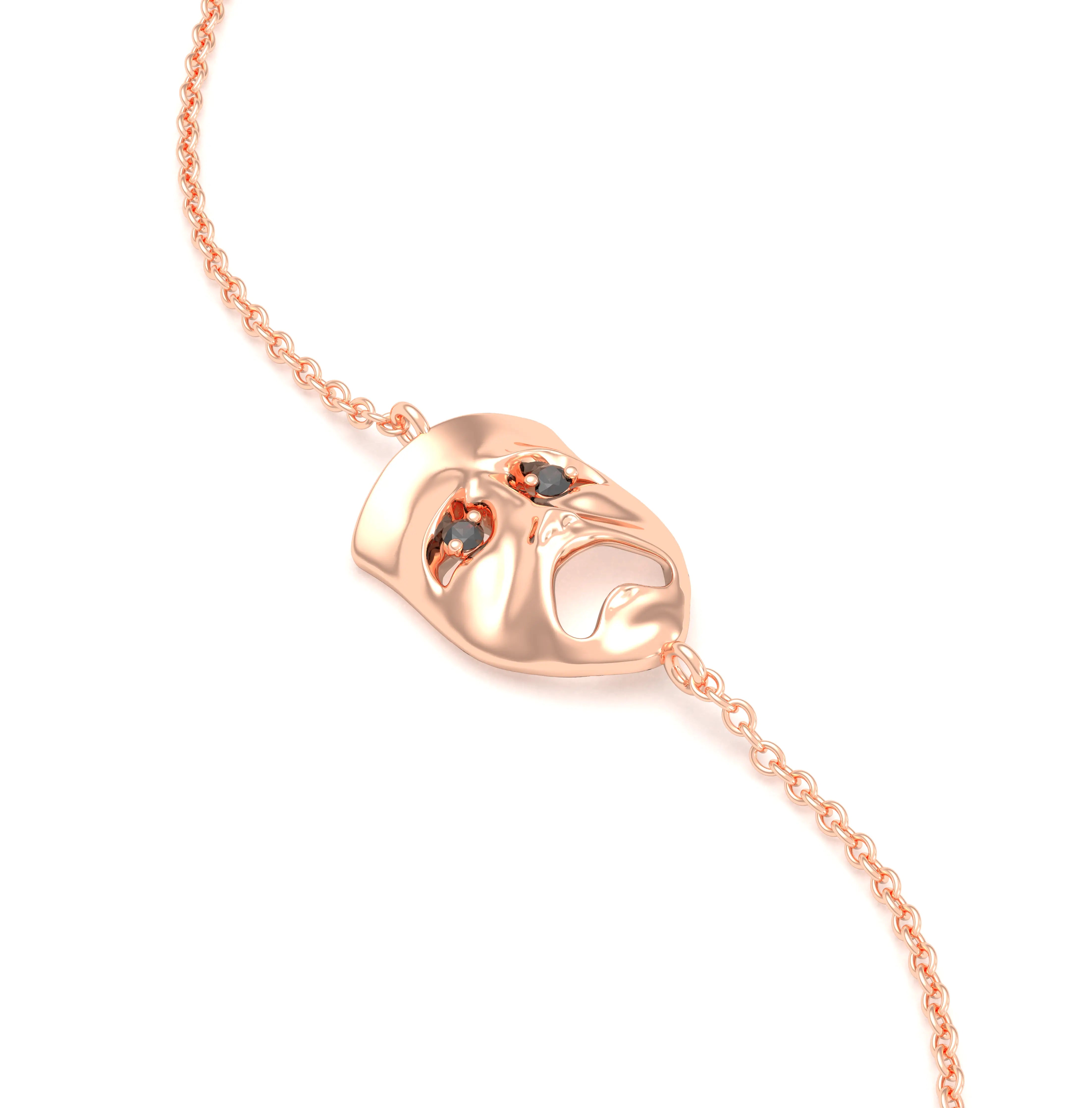 Bracelet Mélancolie en or rose 18 carats, masque théâtre triste Diamant noir