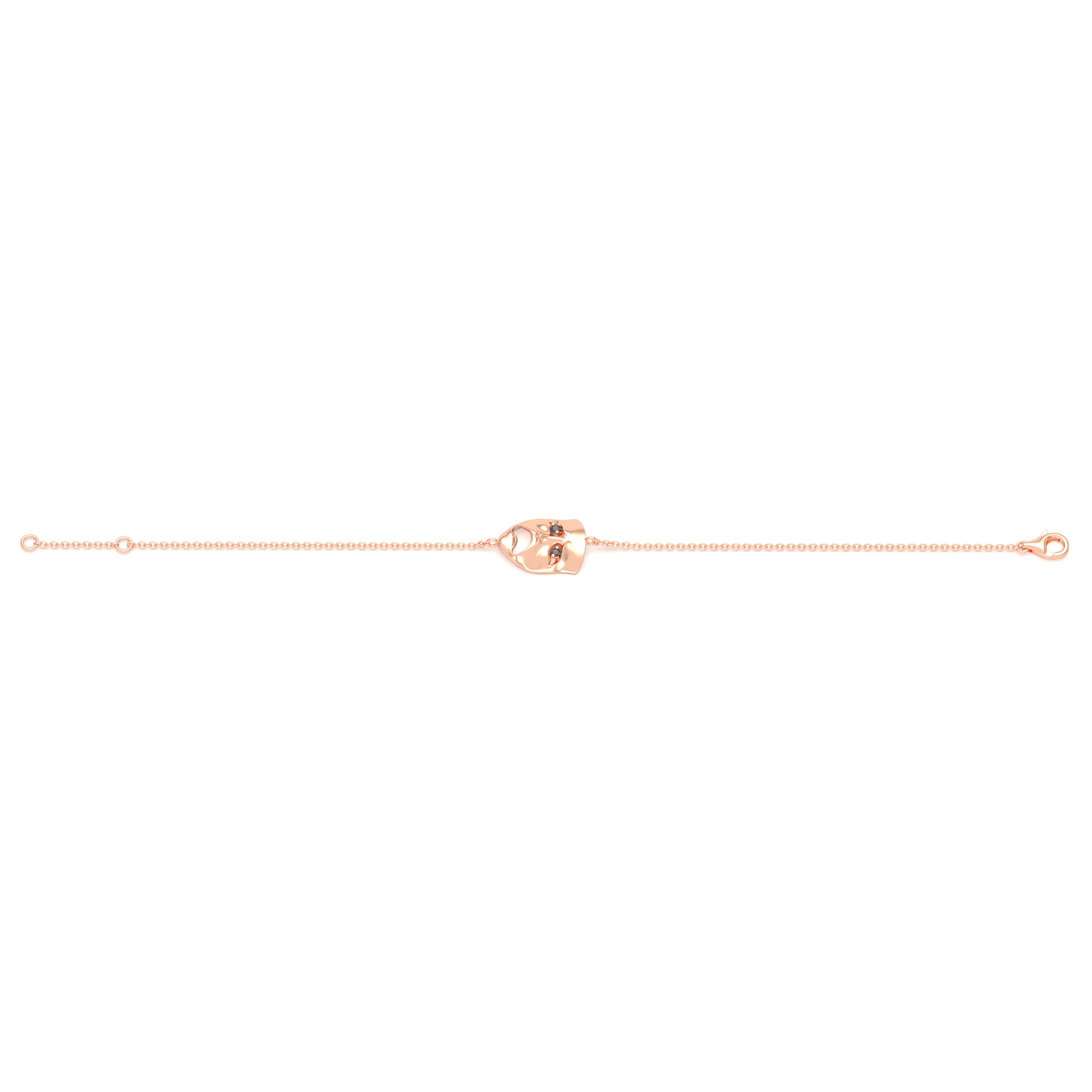 Bracelet Mélancolie en or rose 18 carats, masque théâtre triste