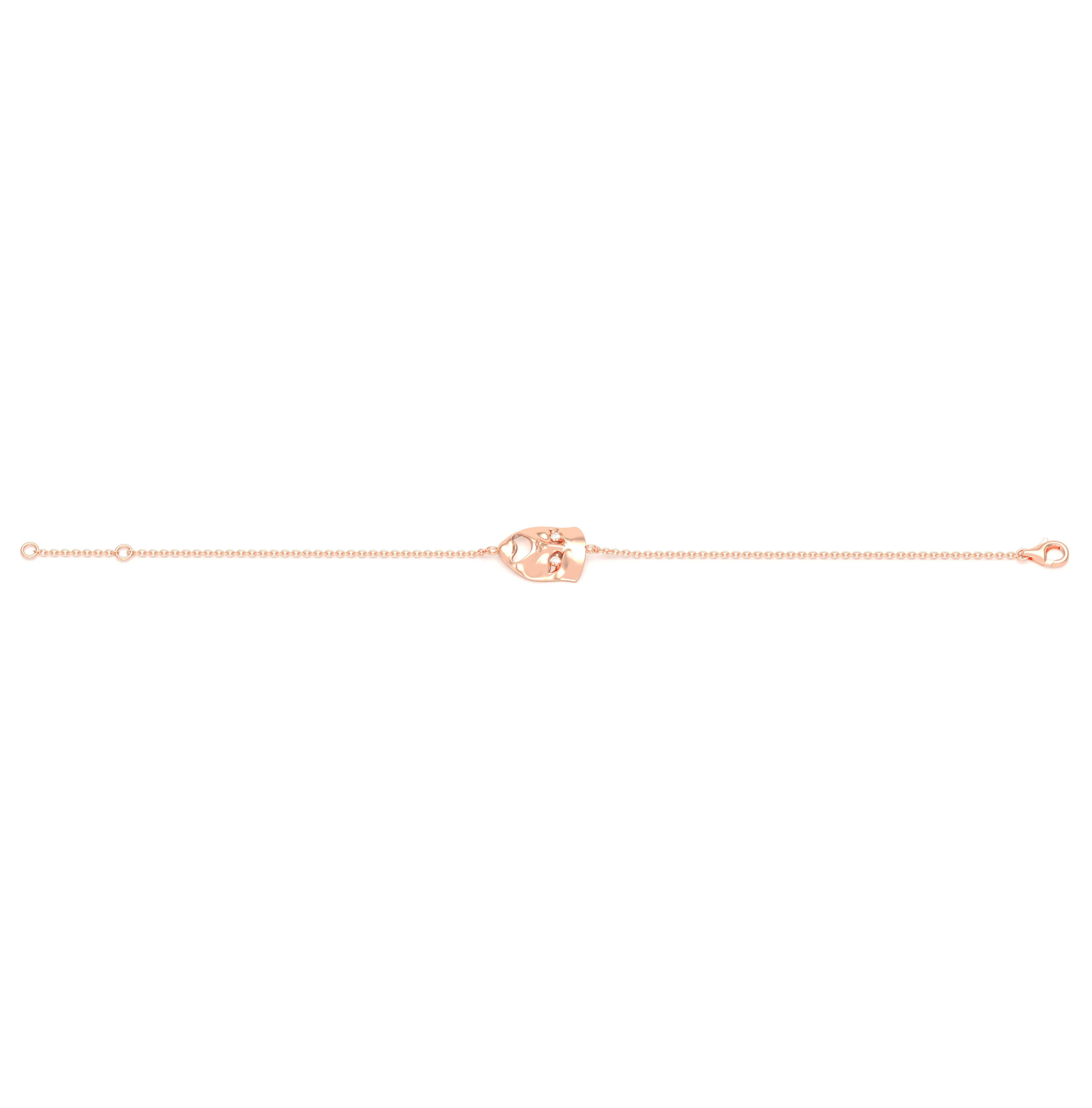 Bracelet Mélancolie en or rose 18 carats, masque théâtre triste